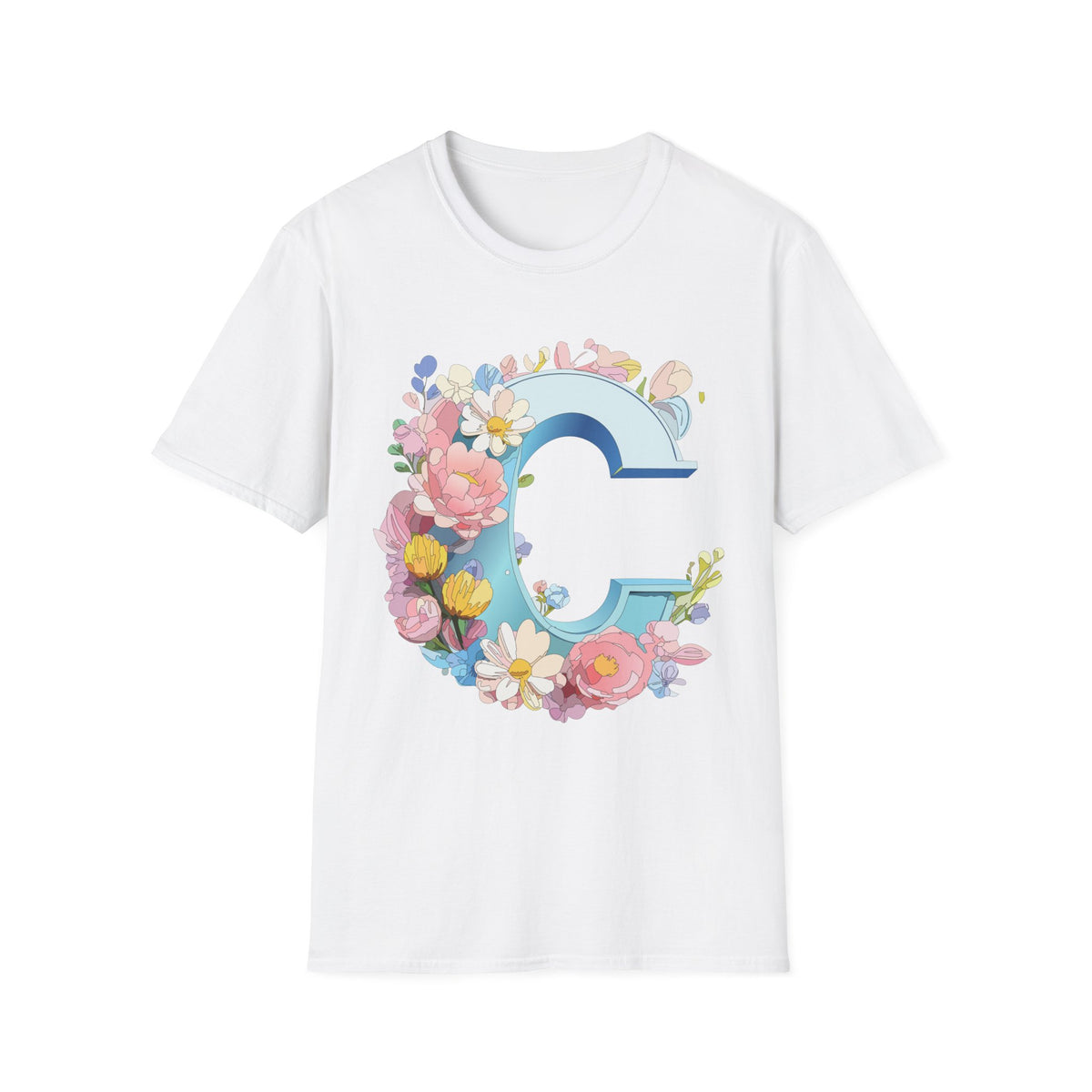 Floral Letter C T-Shirt | Blue Monogram Initial Tee
