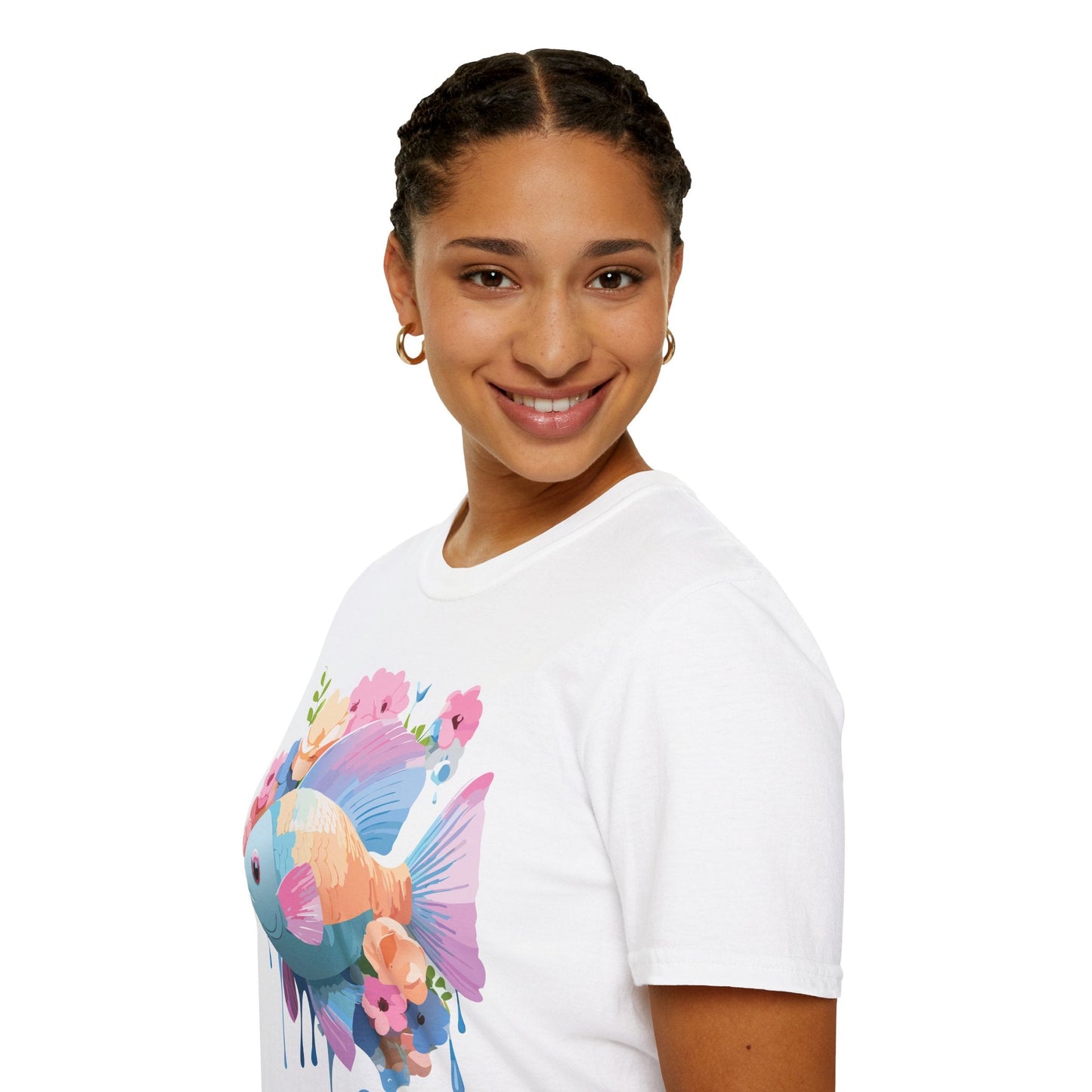 Fish Art Design Graphic Tee Unisex Short Sleeve T Shirt With Fish Artwork Premium Cotton