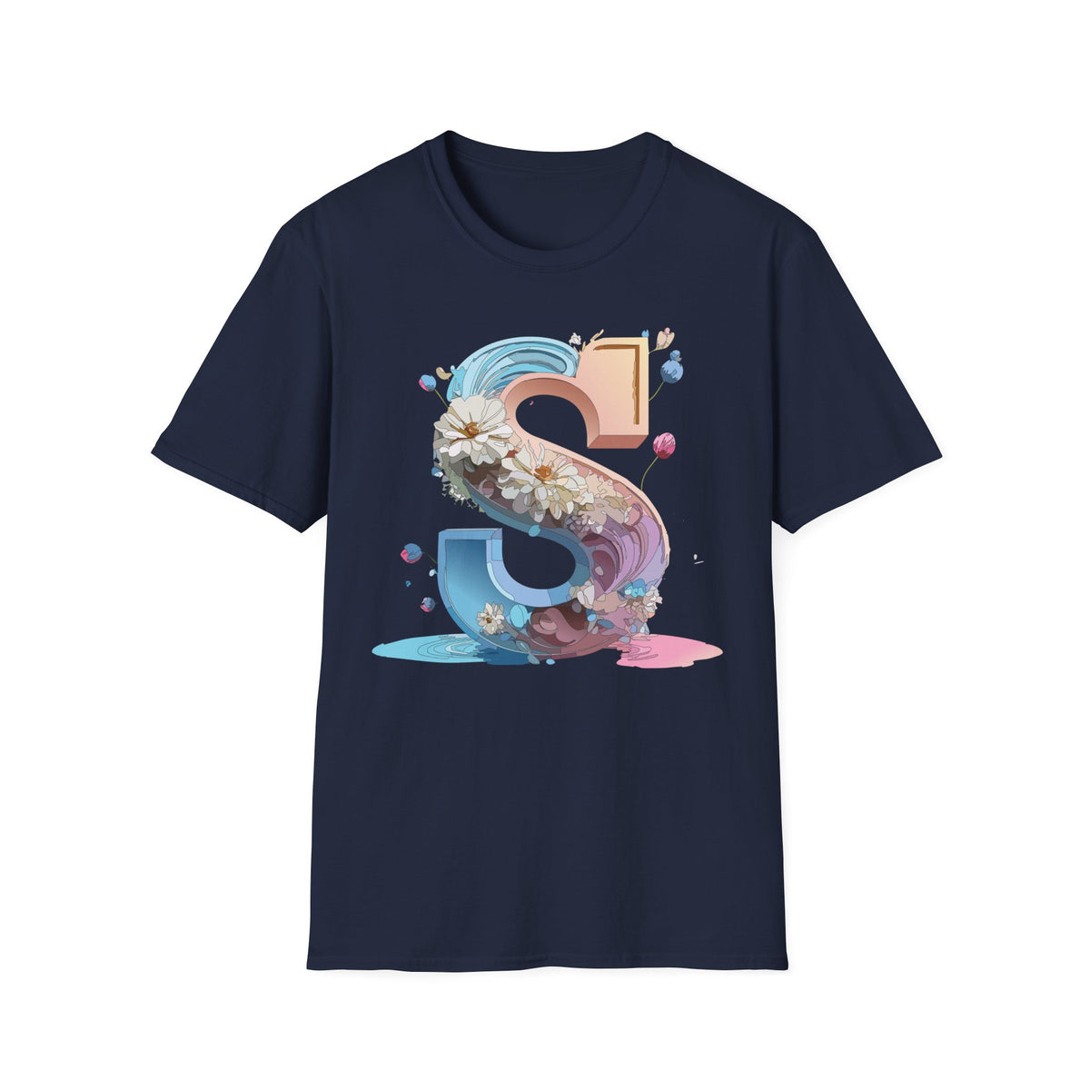 Floral Letter S T-Shirt | Pastel 3D Initial Monogram
