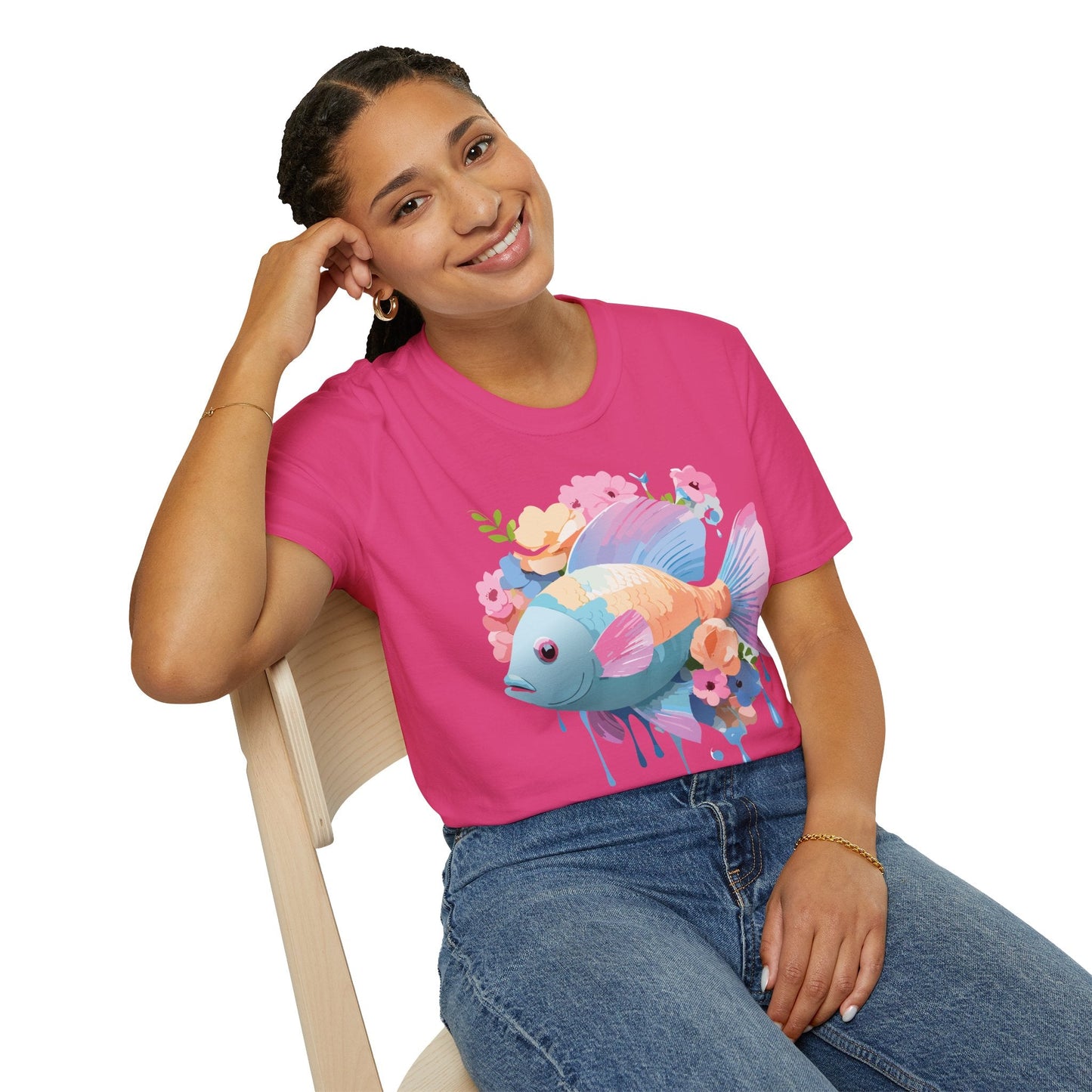 Fish Art Design Graphic Tee Unisex Short Sleeve T Shirt With Fish Artwork Premium Cotton