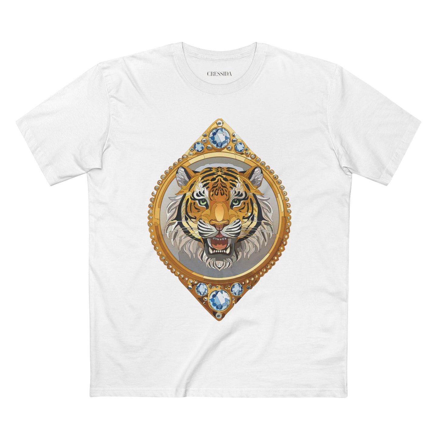 Tiger Graphic Unisex 100 Cotton Tee With Unique Animal Golden Medallion Art Design 1