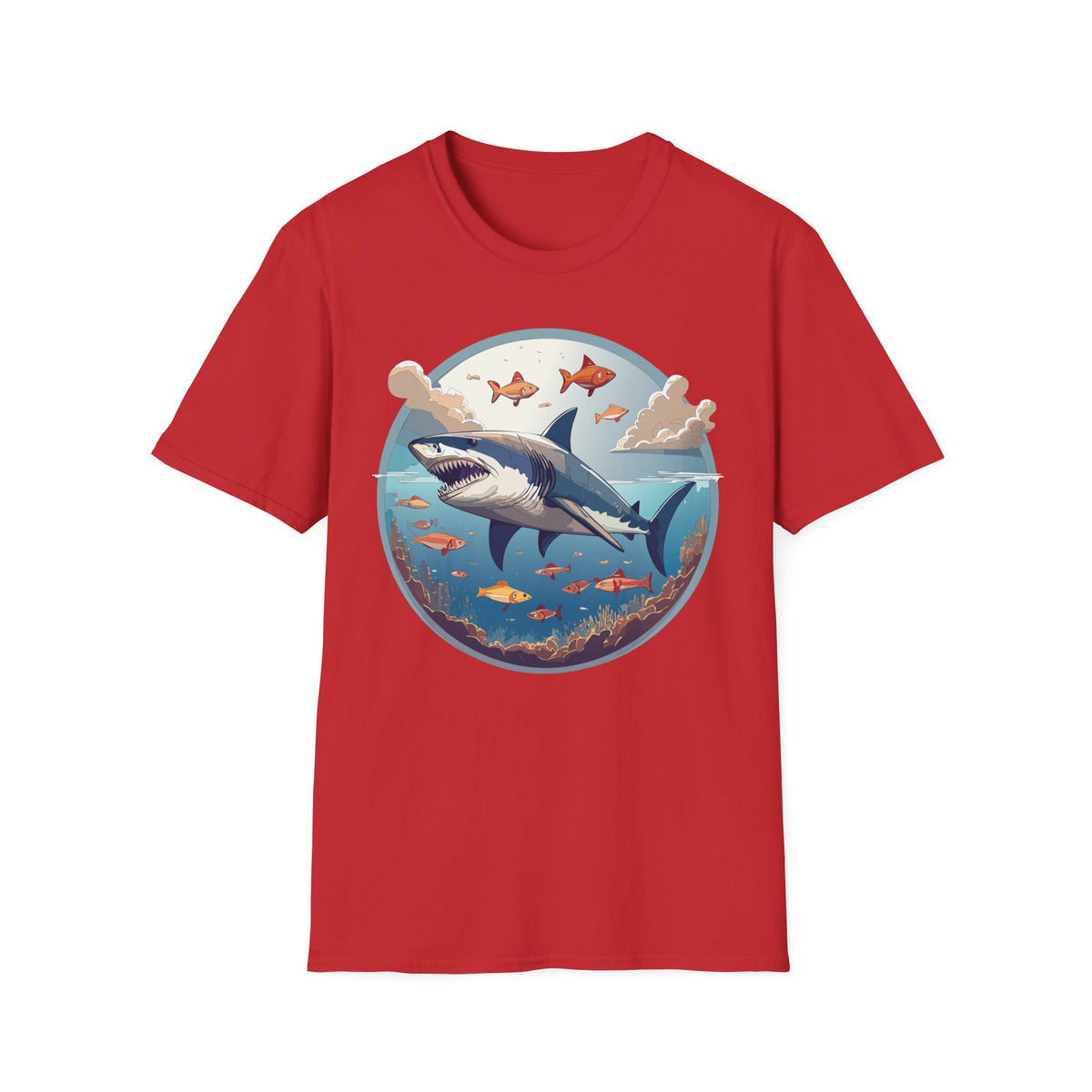 Great White Shark Ocean Scene T-Shirt | Shark Graphic Tee, Marine Life Art