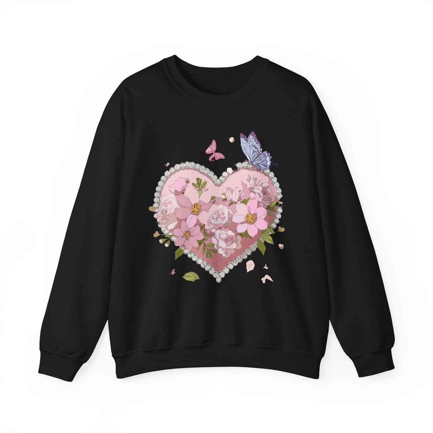 Floral Heart Sweatshirt for Unisex Valentines Day Crewneck Heart Floral Print Gift