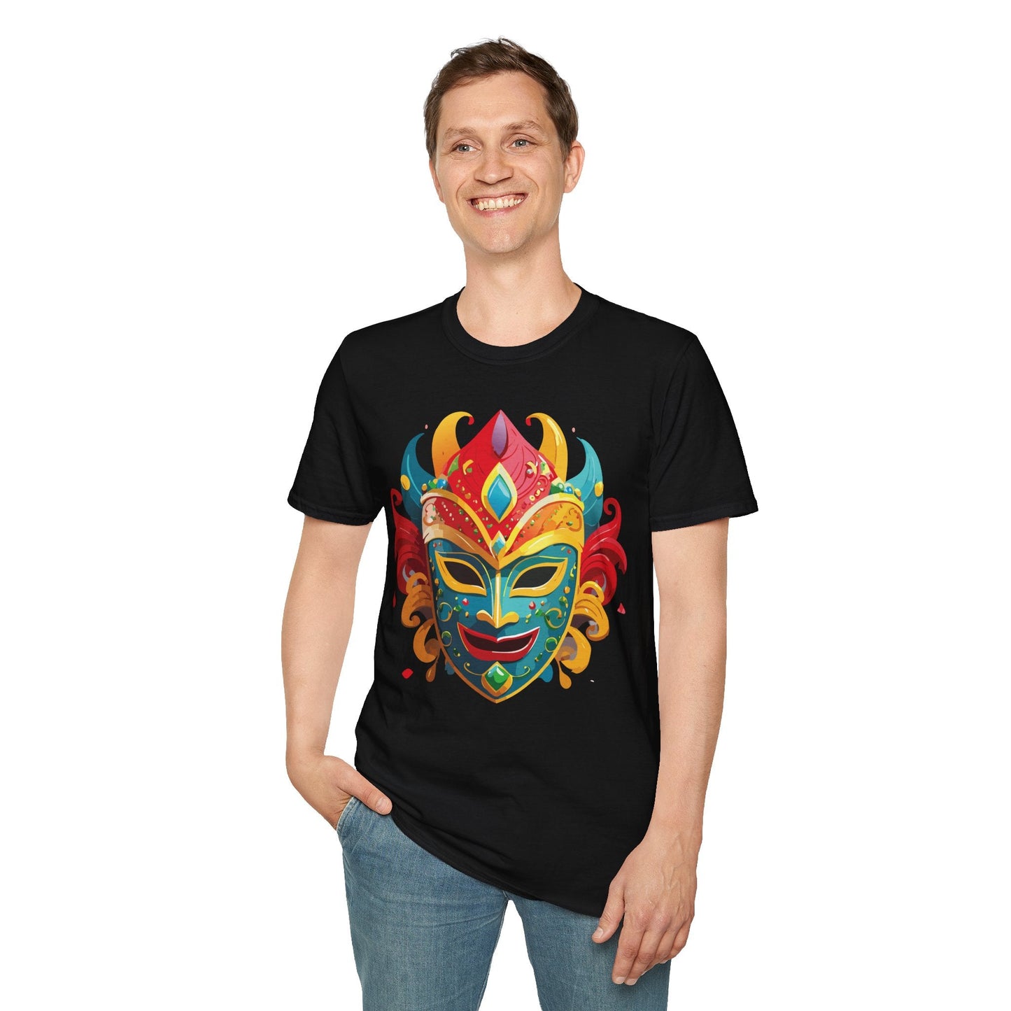 Unisex Mask Tee Shirt Gildan Softstyle 64000 Ring Spun Cotton Breathable Masquerade Design