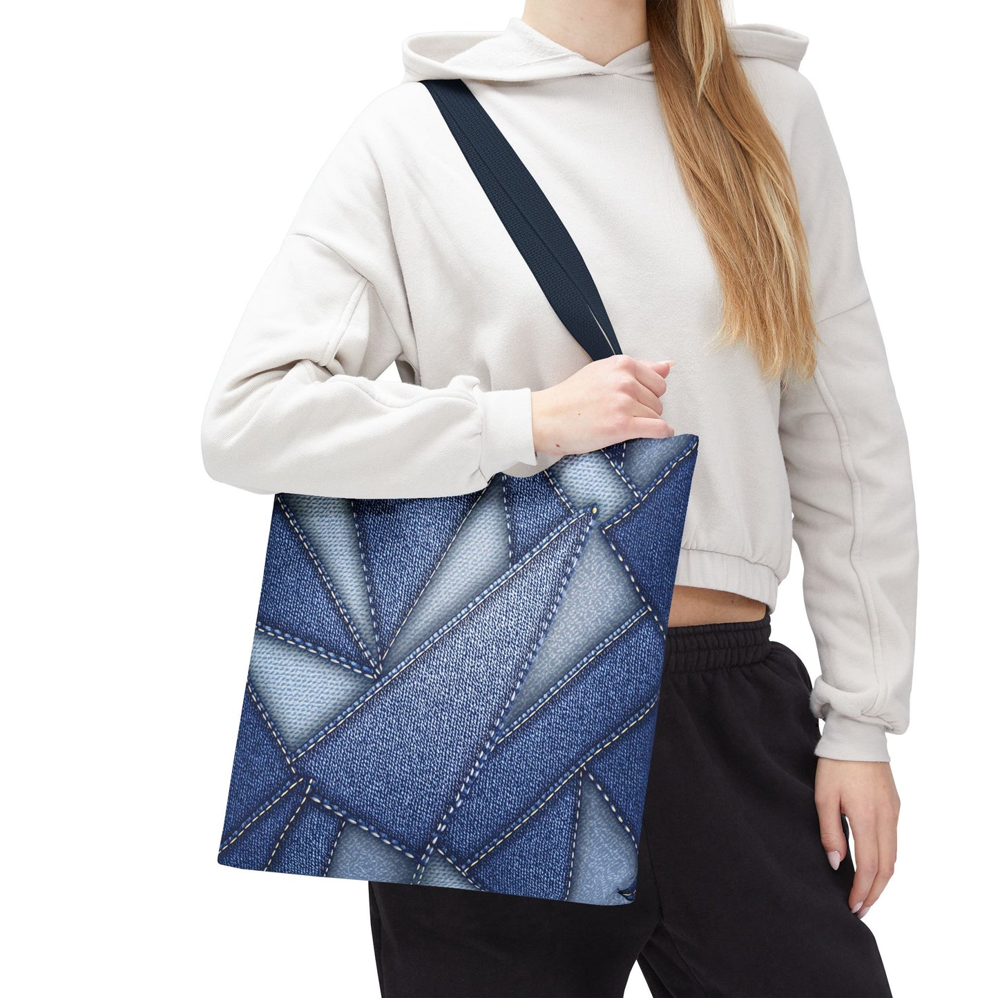 Denim Fabric Imitation Print Unisex Canvas Bag Poly Spun 3 Sizes Tote Bag 111
