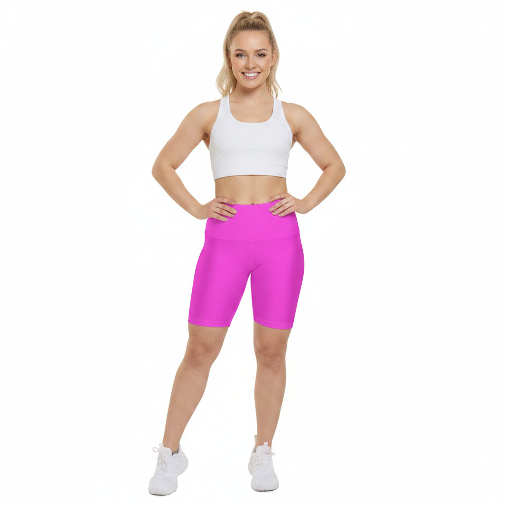 Cotton Bloom Pink High-Waist Workout Shorts — Women’s Biker Gym Shorts