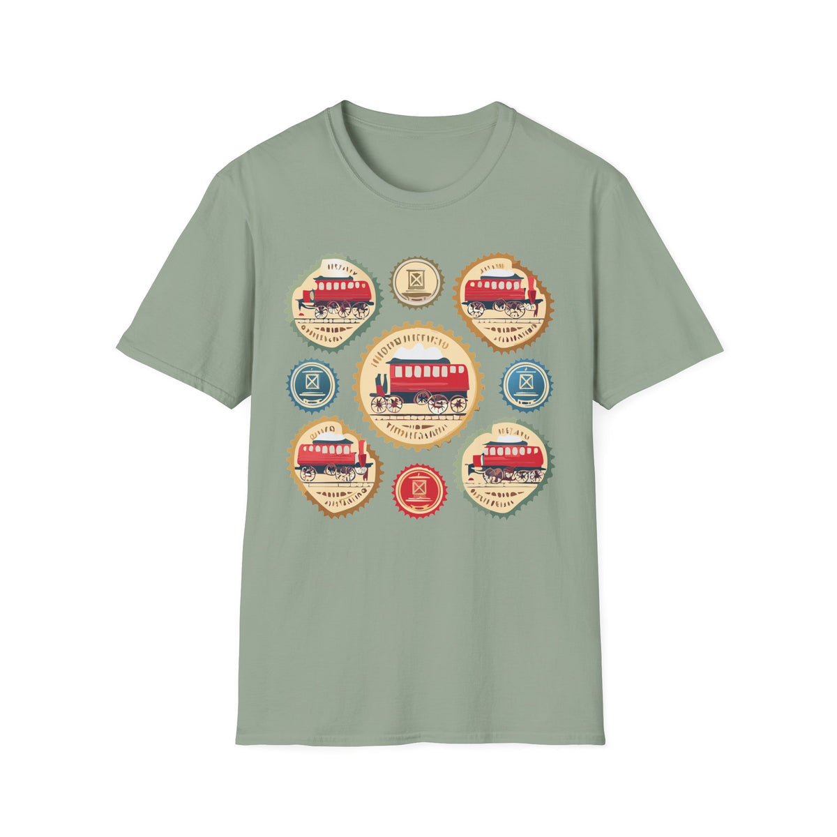 Vintage Trolley Badges T-Shirt | Retro Streetcar Emblems Graphic Tee Unisex 100 Cotton Gildan T-Shirt