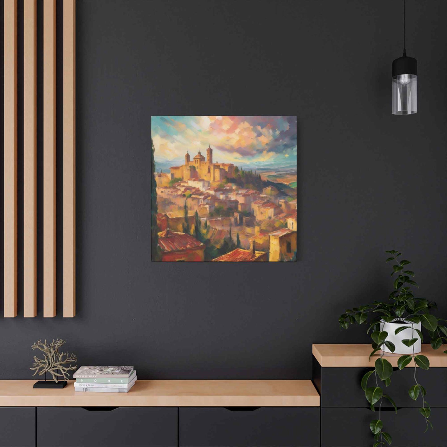 Spanish City Print Canvas, Oil Paint Print 20x20, 24x24, 30x30, 32x32, 36x36 Art Design Print Pine-Wood Inner Frame MC-58