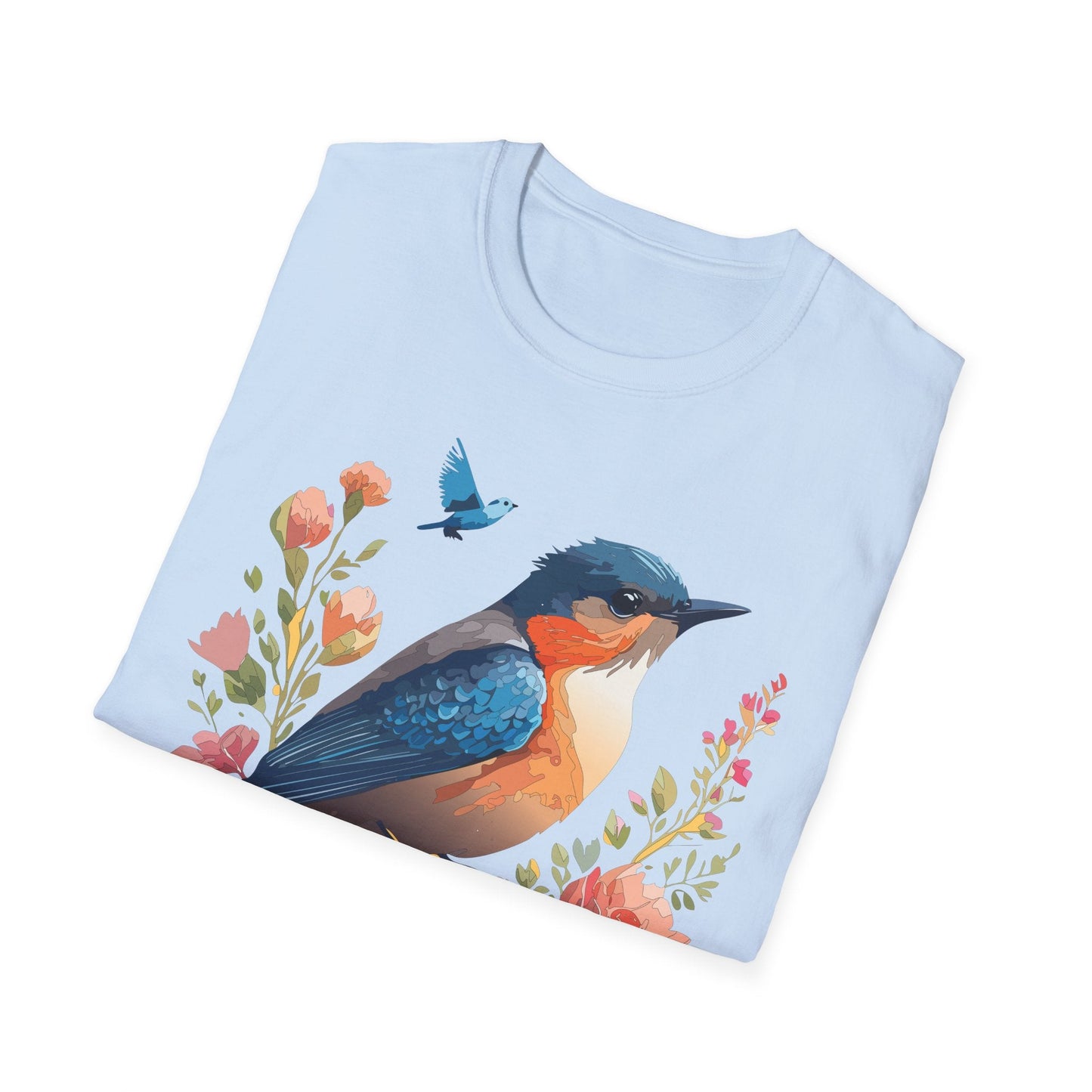 Unisex Floral Bird T Shirt Softstyle 64000 Gildan Ring Spun Cotton Tee Relaxed Fit