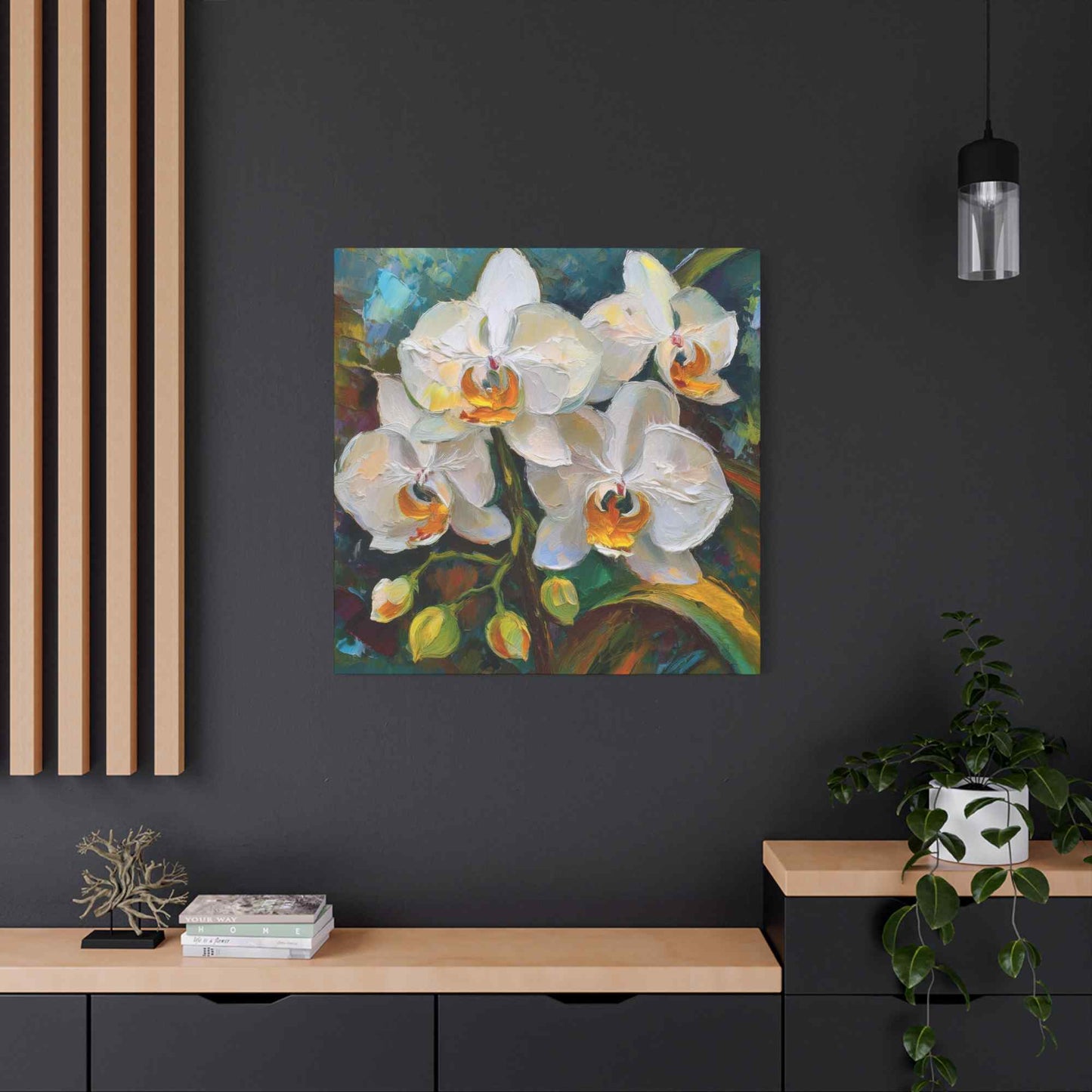 White Orchids Print Canvas, Floral Oil Paint Print 20x20, 24x24, 30x30, 32x32, 36x36 Art Design Pine-Wood Inner Frame MC-137