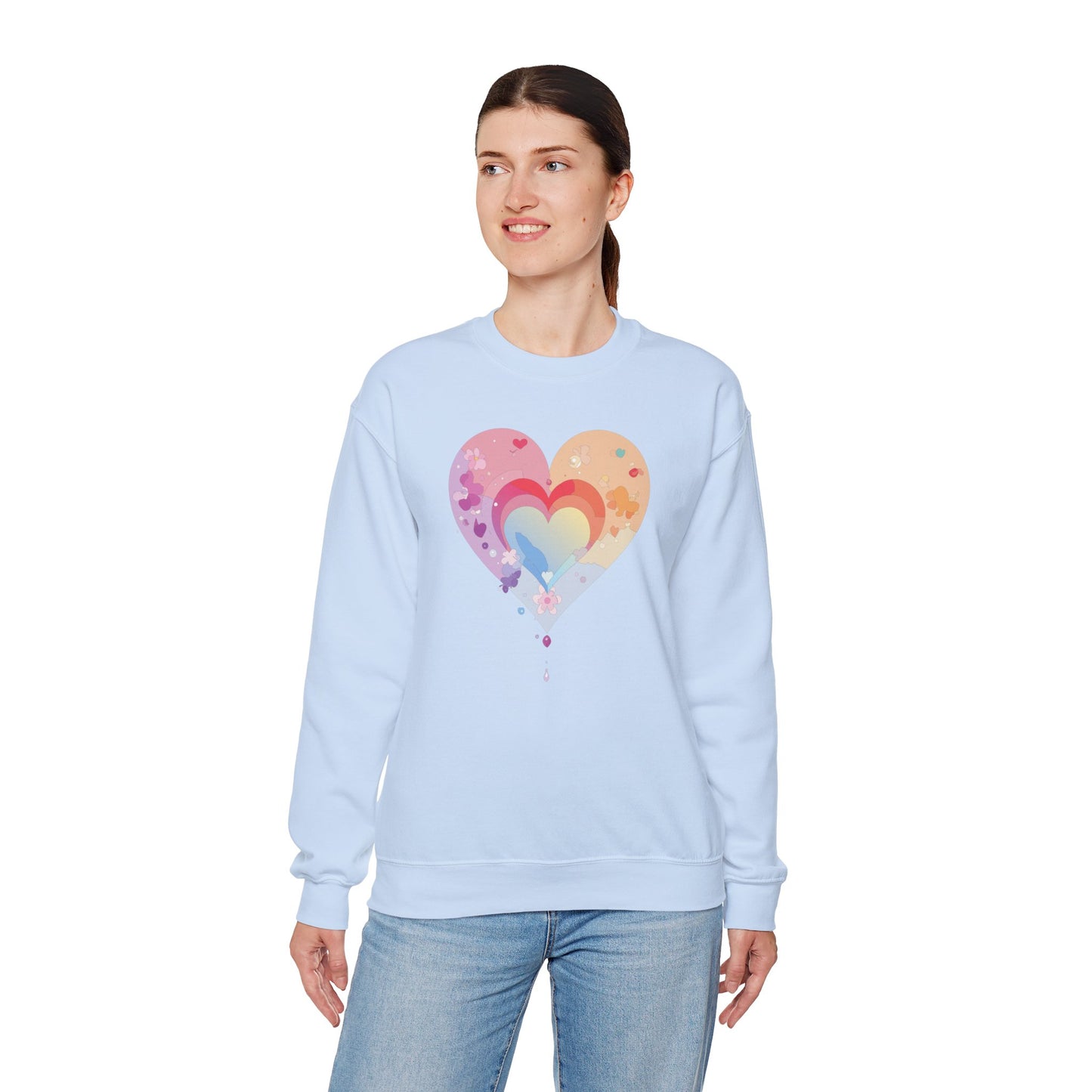 Rainbow Heart Sweatshirt, Floral Heart Sweatshirt, Floral Love Sweatshirt, Valentine's Day Sweatshirt, Rainbow Heart Floral Sweatshirt 114