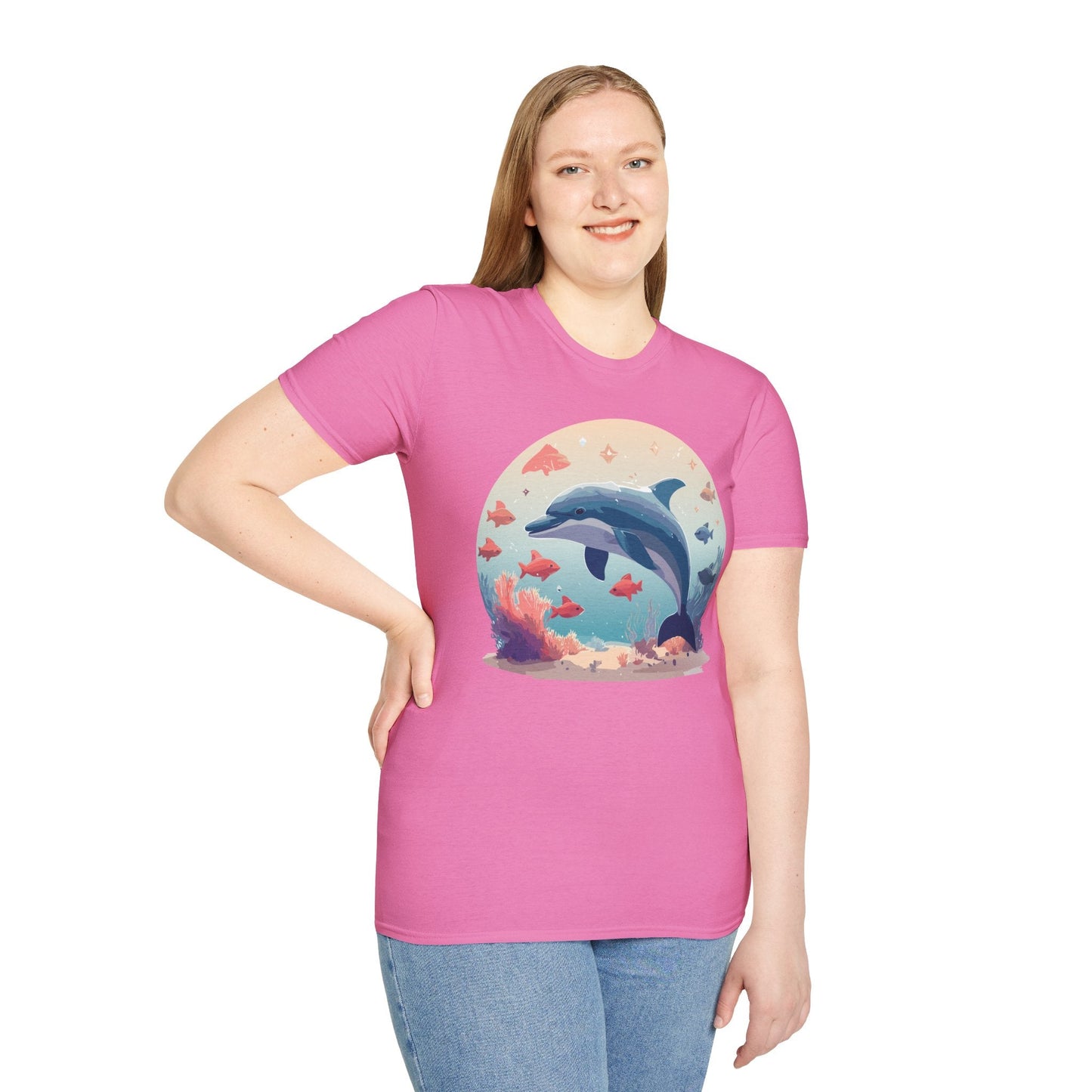Dolphin Shirt Unisex Softstyle Tee 64000 Gildan 100 Percent Ring Spun Cotton For Everyday Comfort