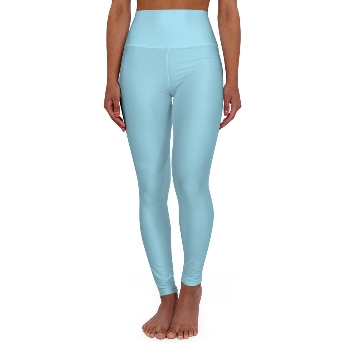 High-Waisted Frosted Blue Yoga Leggings Women's Seamless Poly-Span Stretchy Pastel Sky Blue Activewear Pants