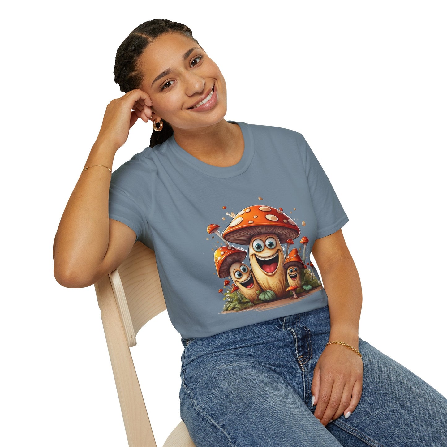 Funny Mashroom Graphic Unisex Softstyle Cotton With Cartoon Illustration Design 14