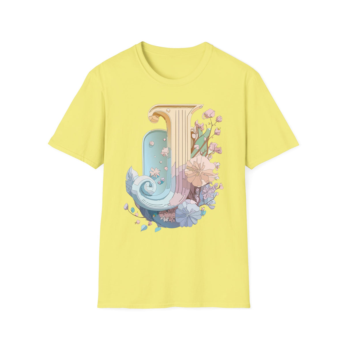 Floral Letter J T-Shirt | Pastel Column Monogram Tee