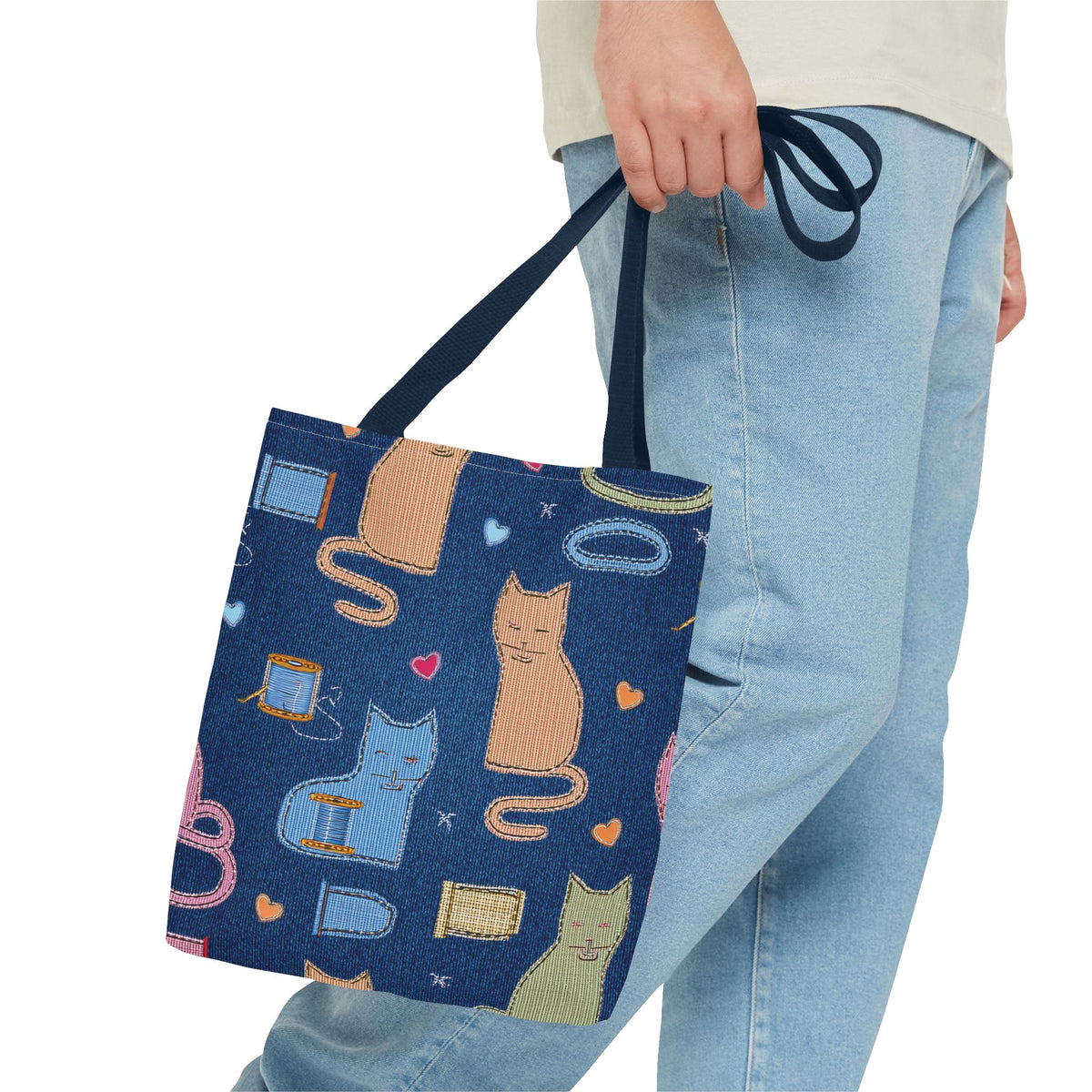 Love Day Graphic Design Denim Fabric Imitation Print Unisex Canvas Bag POLY 3 Sizes Tote Bag 201-19