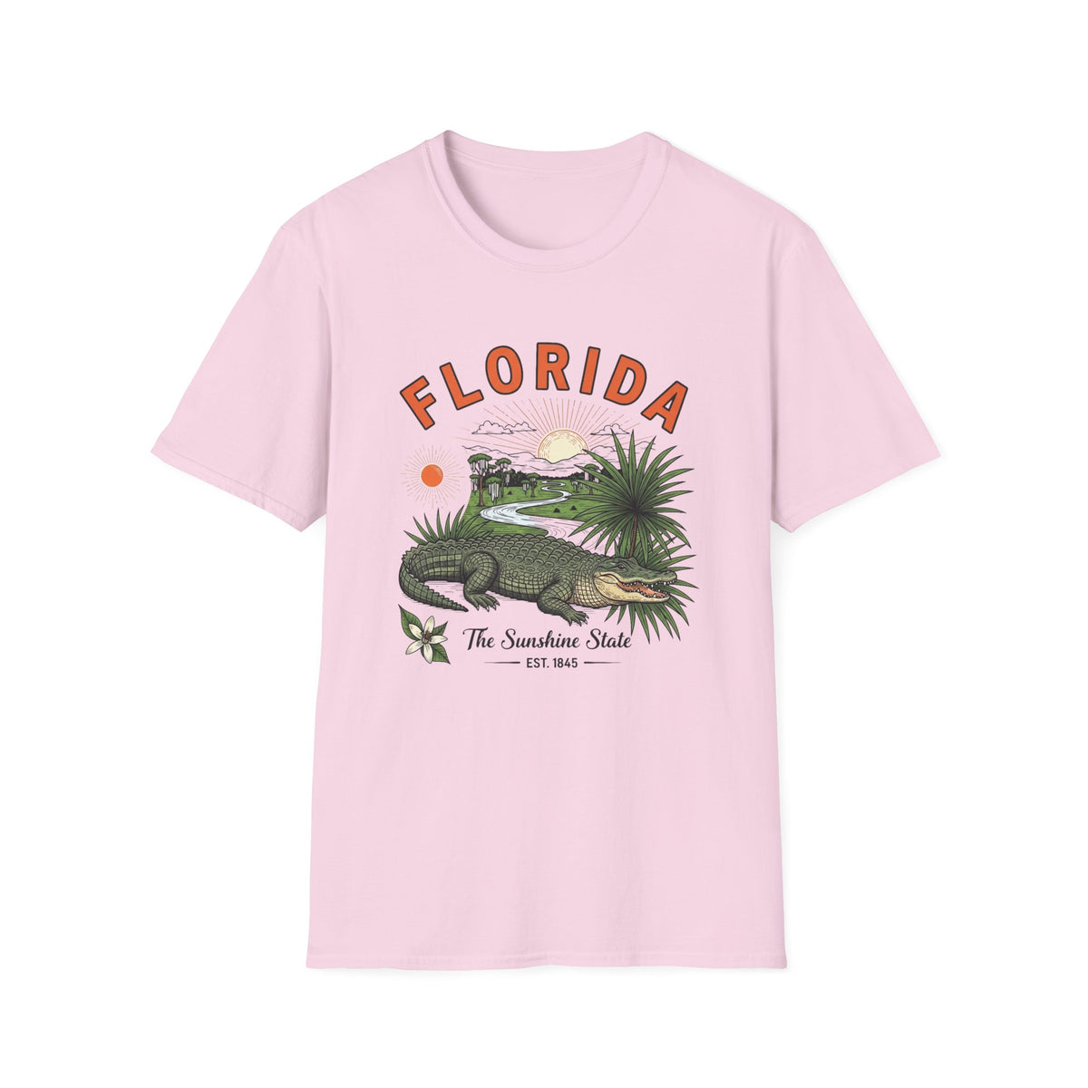 Florida Alligator Graphic T-Shirt — The Sunshine State Vintage Design Travel Tourist Graphic Design Unisex 100 Cotton Gildan T-Shirt
