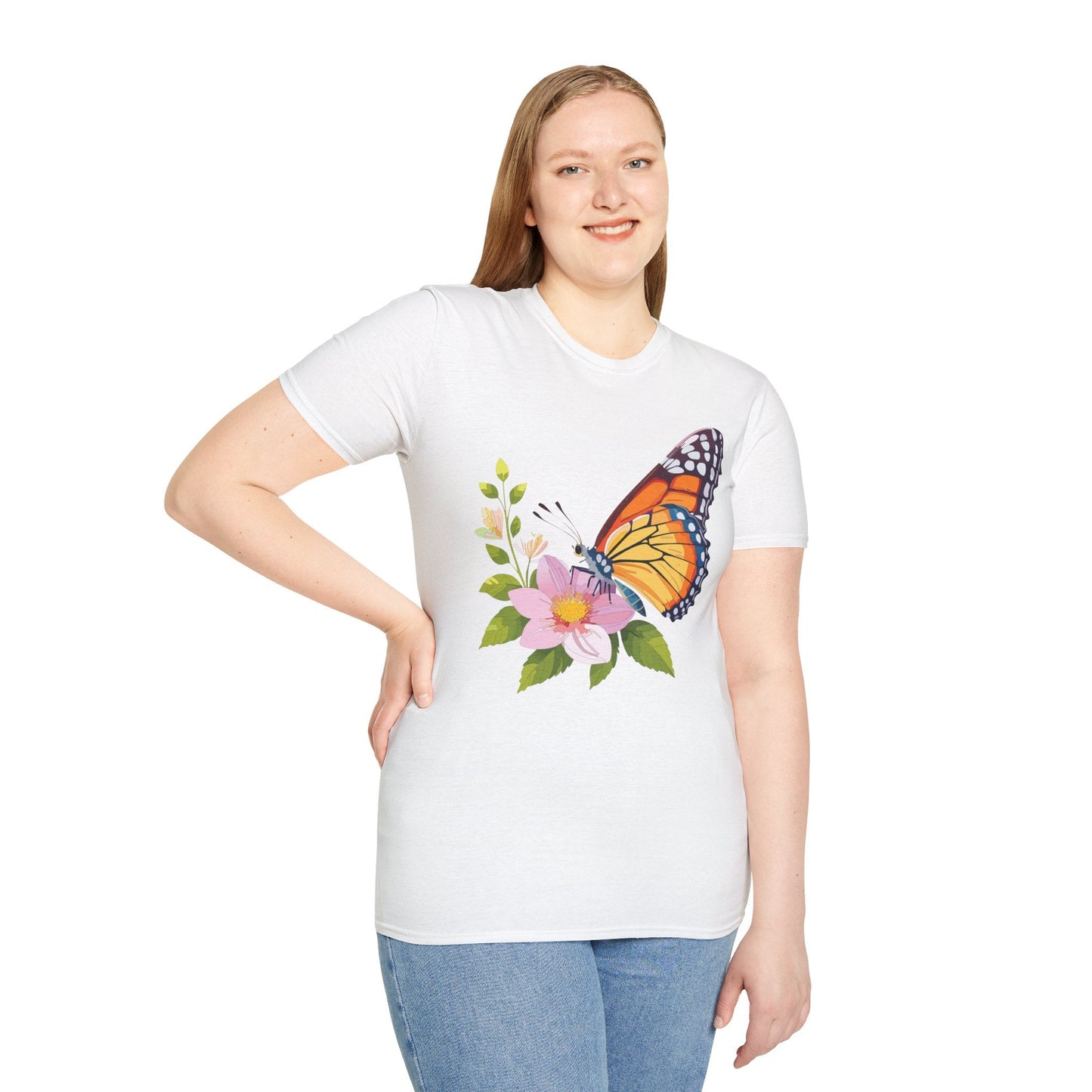 Butterfly T Shirt for Women and Men Monarch Print Softstyle Unisex Gildan 64000 Tee