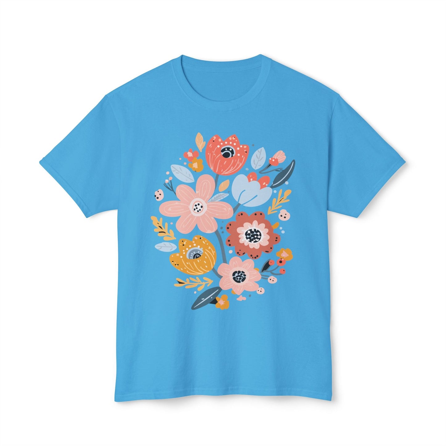 Unisex Floral Art T Shirt with Vintage Flowers Print One Hundred Percent Cotton Tee Printed In USA