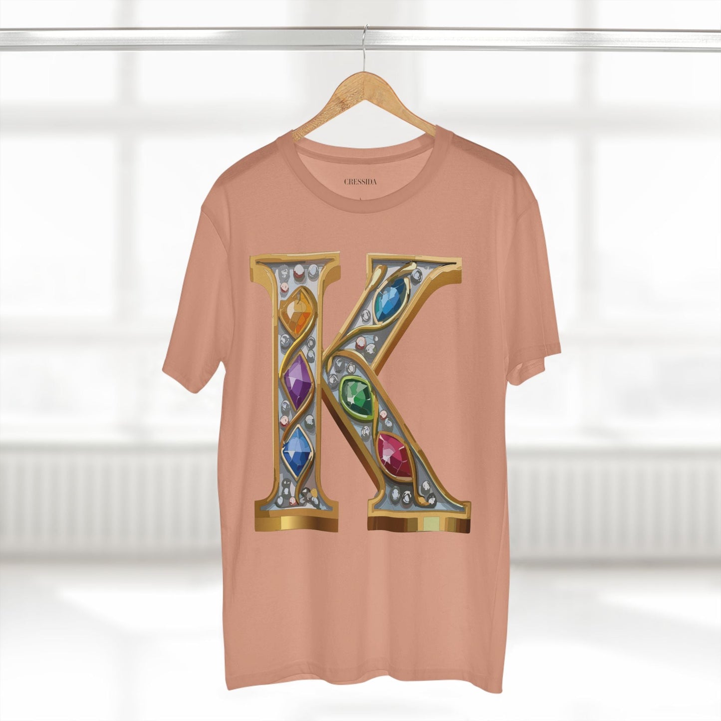 Letter K Graphic Design Tee Unisex 100 Cotton With Antique Gold Letters Artwork T-Shirt