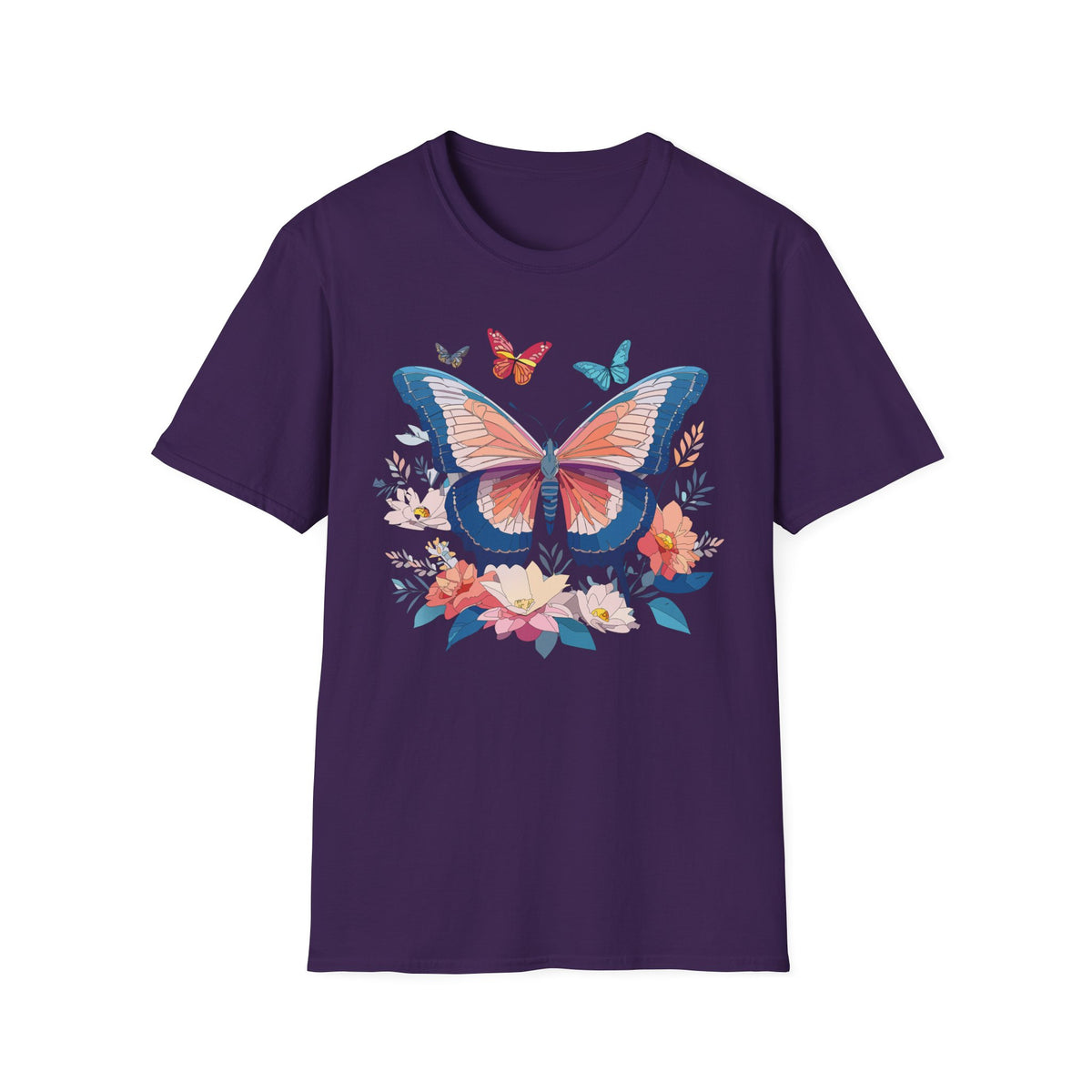 Butterfly Floral T‑Shirt — Colorful Garden Butterfly Graphic Design Unisex 100 Cotton Gildan T-Shirt