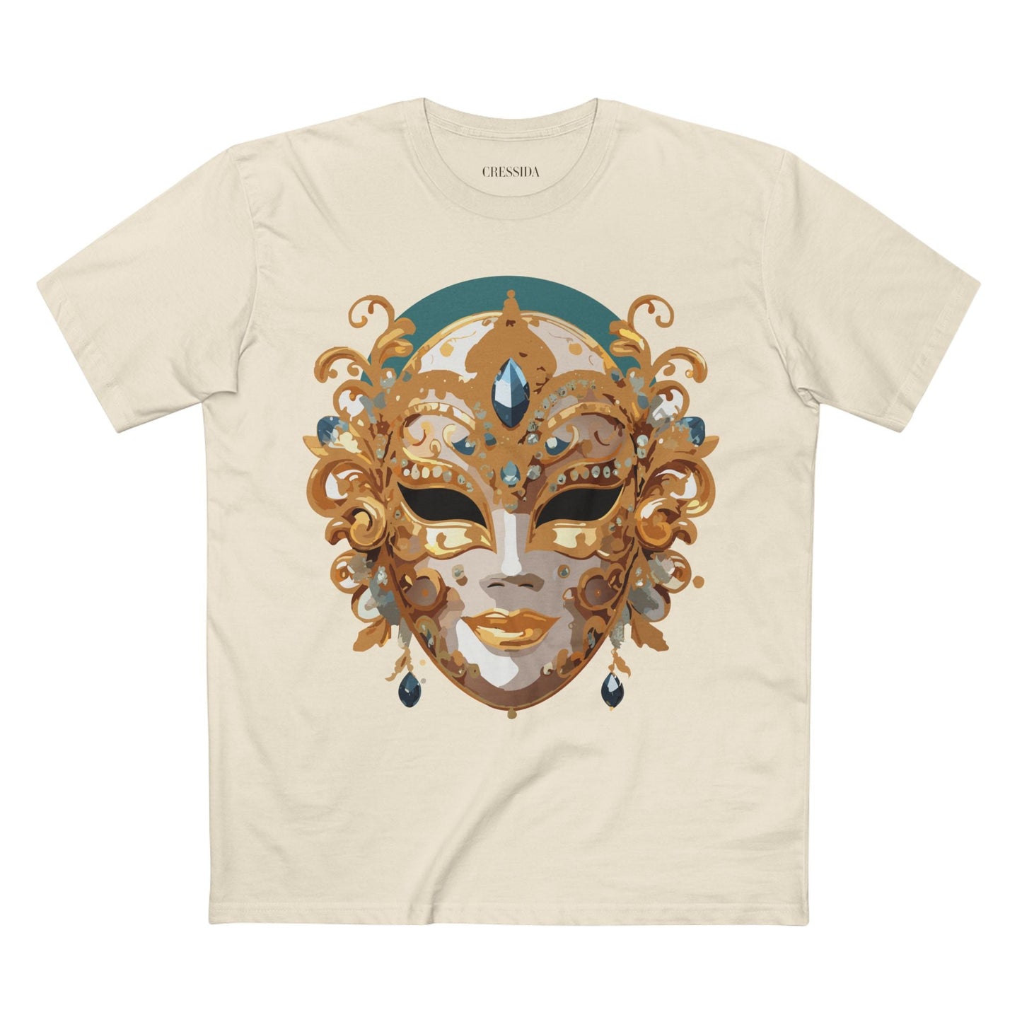 Carnival Mask Graphic T-Shirt Unisex 100 Cotton With Antique Gold Art Design Tee 3