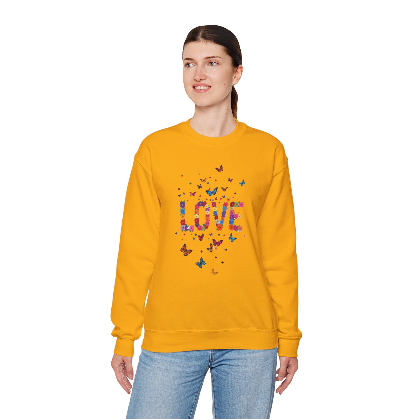 Unisex Floral Love Sweatshirt, Love Floral Sweatshirt, Floral Butterfly Sweatshirt, 50/50 Cotton-Poly Valentine's Day Sweatshirt 06