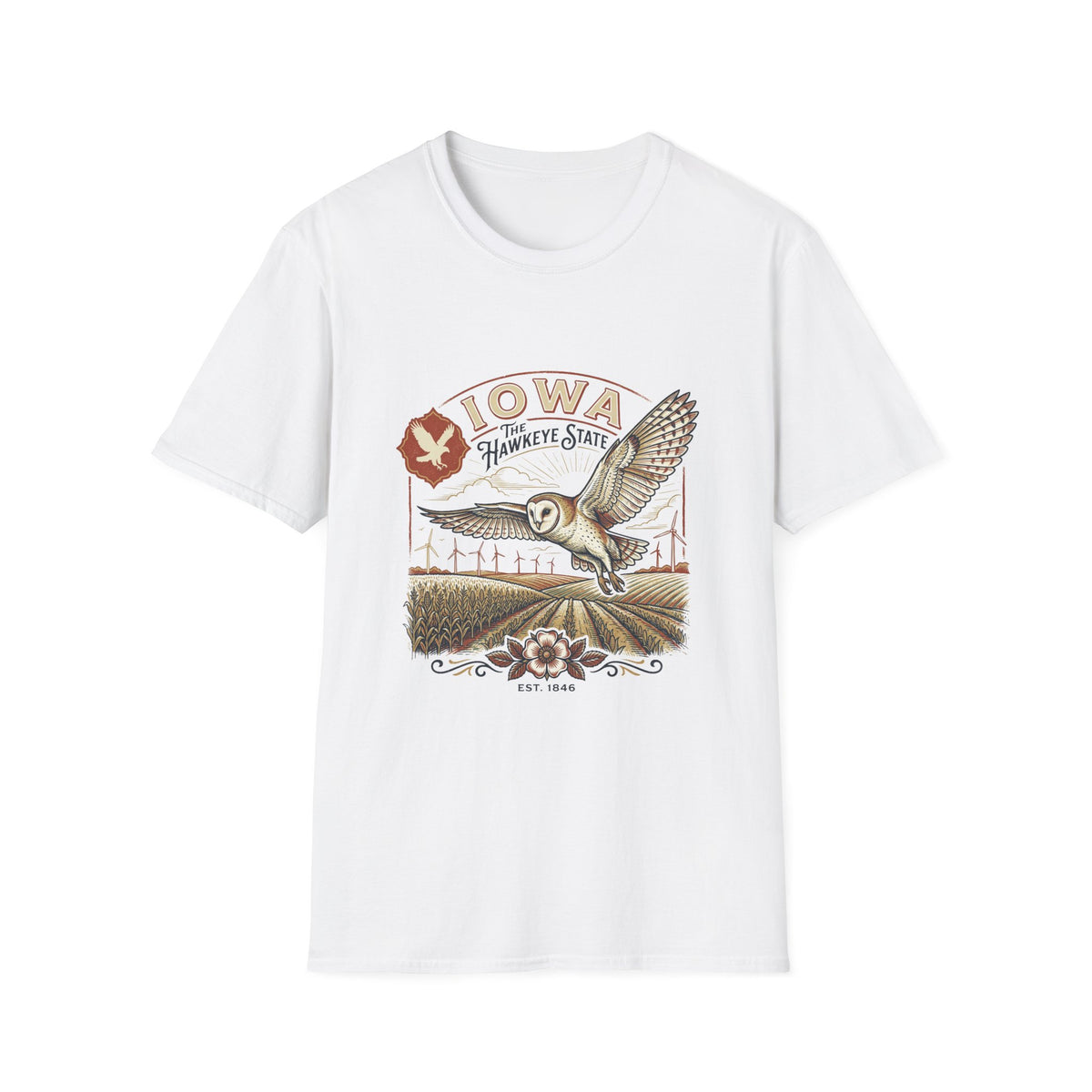 Iowa Owl Hawkeye State Vintage Graphic Tee - Travel Tourist Graphic Design Unisex 100 Cotton Gildan T-Shirt