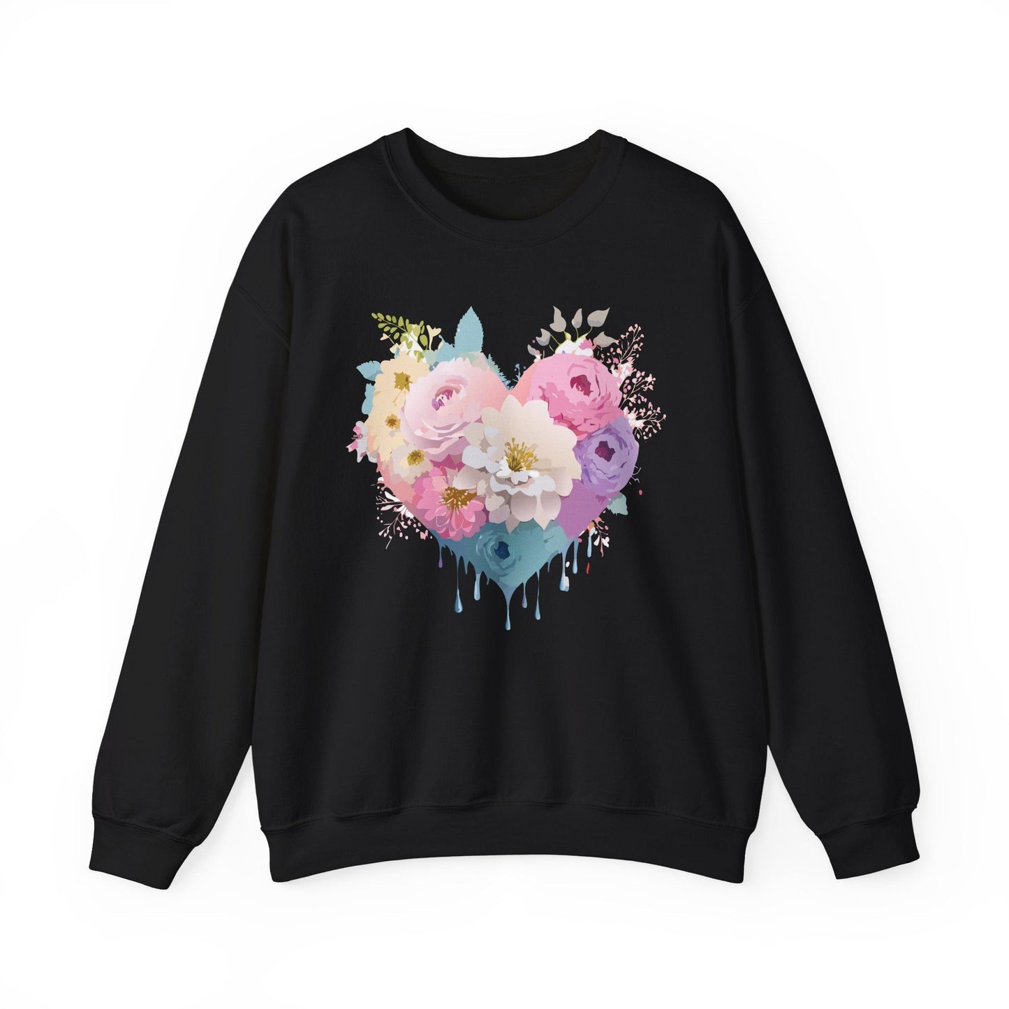 Floral Heart Unisex Crewneck Sweatshirt With Floral Love Valentines Day Design Premium Heavy Blend