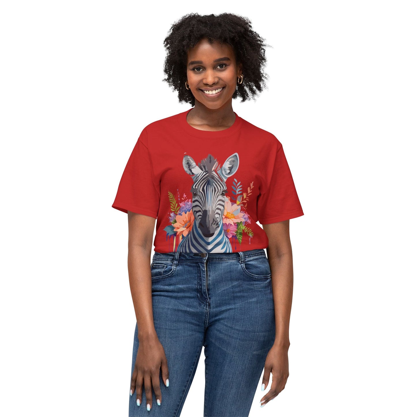 Unisex Zebra Art Print T Shirt HD Cotton Tee Floral Design Made In USA Premium Comfort Breathable