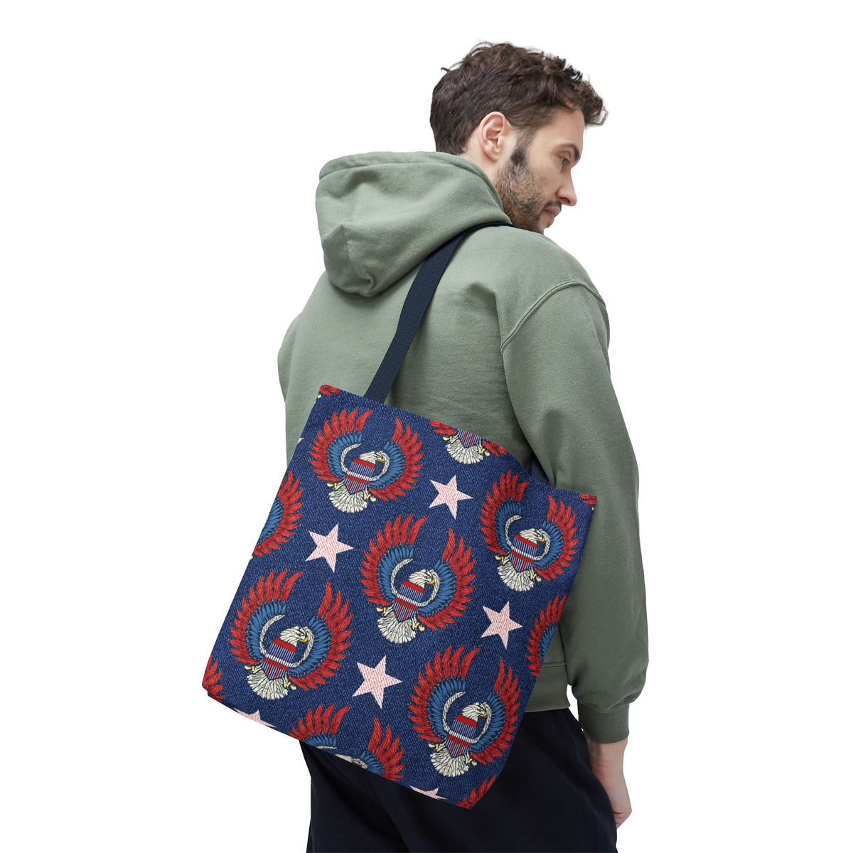 4th of July Graphic Denim Fabric Imitation Print Unisex Canvas Bag Poly Spun 3 Sizes Tote Bag 200-4
