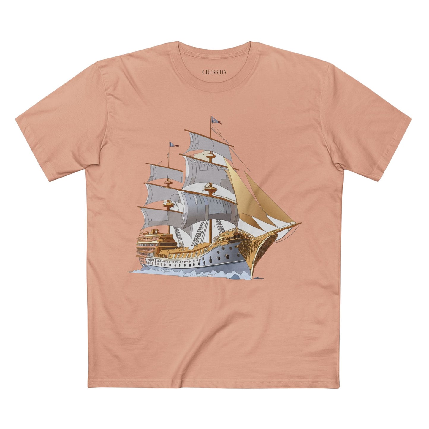 Ship Graphic Unisex 100 Cotton T-Shirt with Gold Frigate Art Design 7