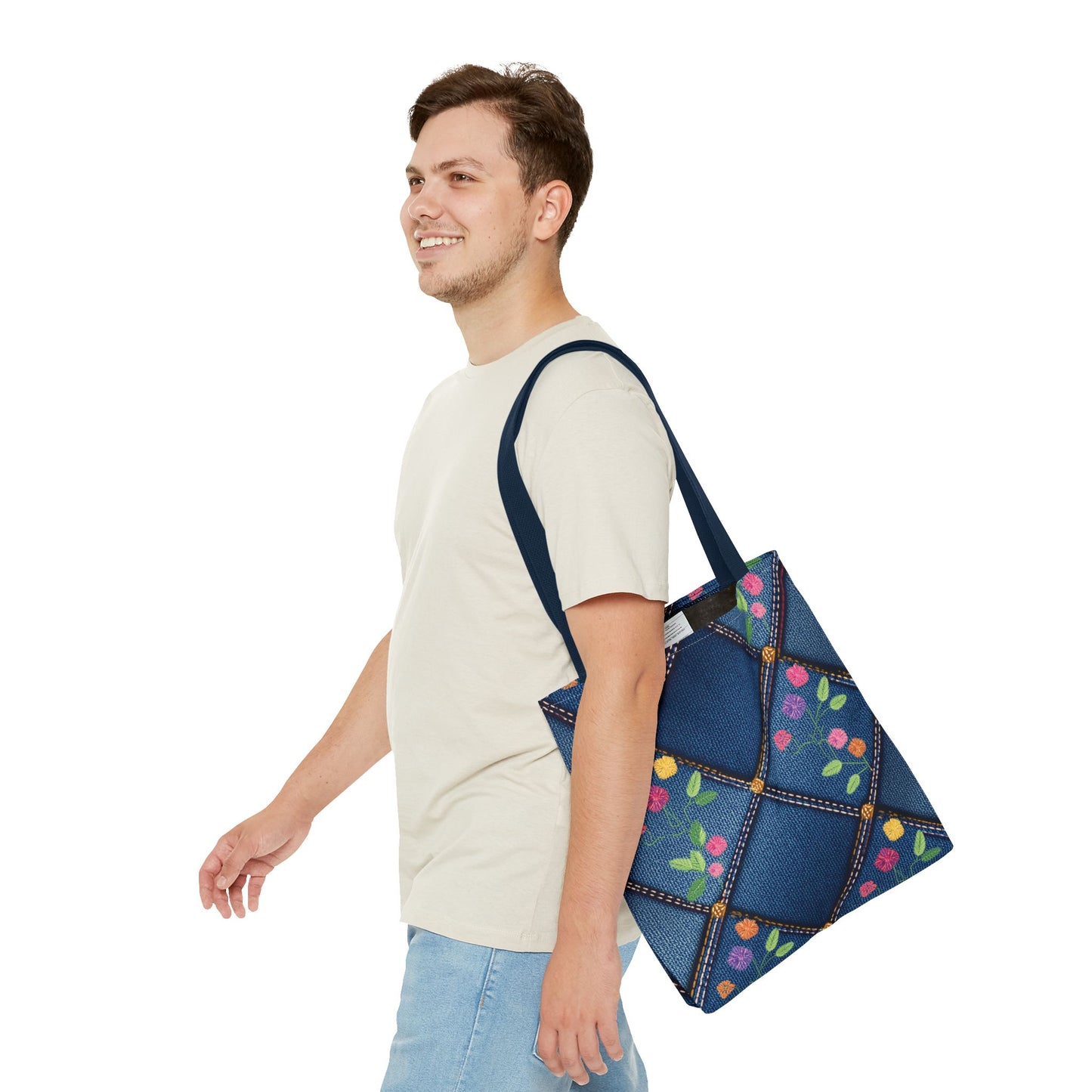 Denim Fabric Imitation Print Unisex Canvas Bag Poly Spun 3 Sizes Tote Bag 124