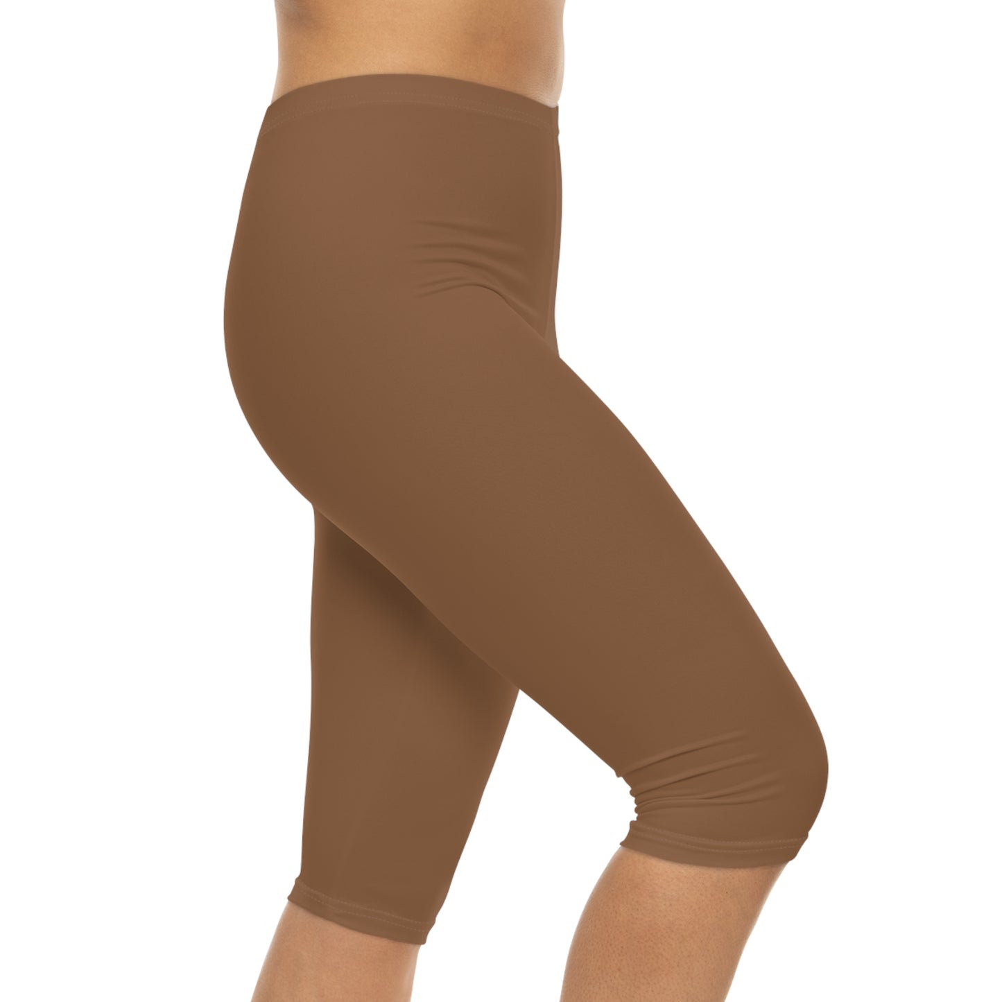 Toffee Brown Color Women's Brushed Suede Poly Span Casual Capri Leggings XS-2XL