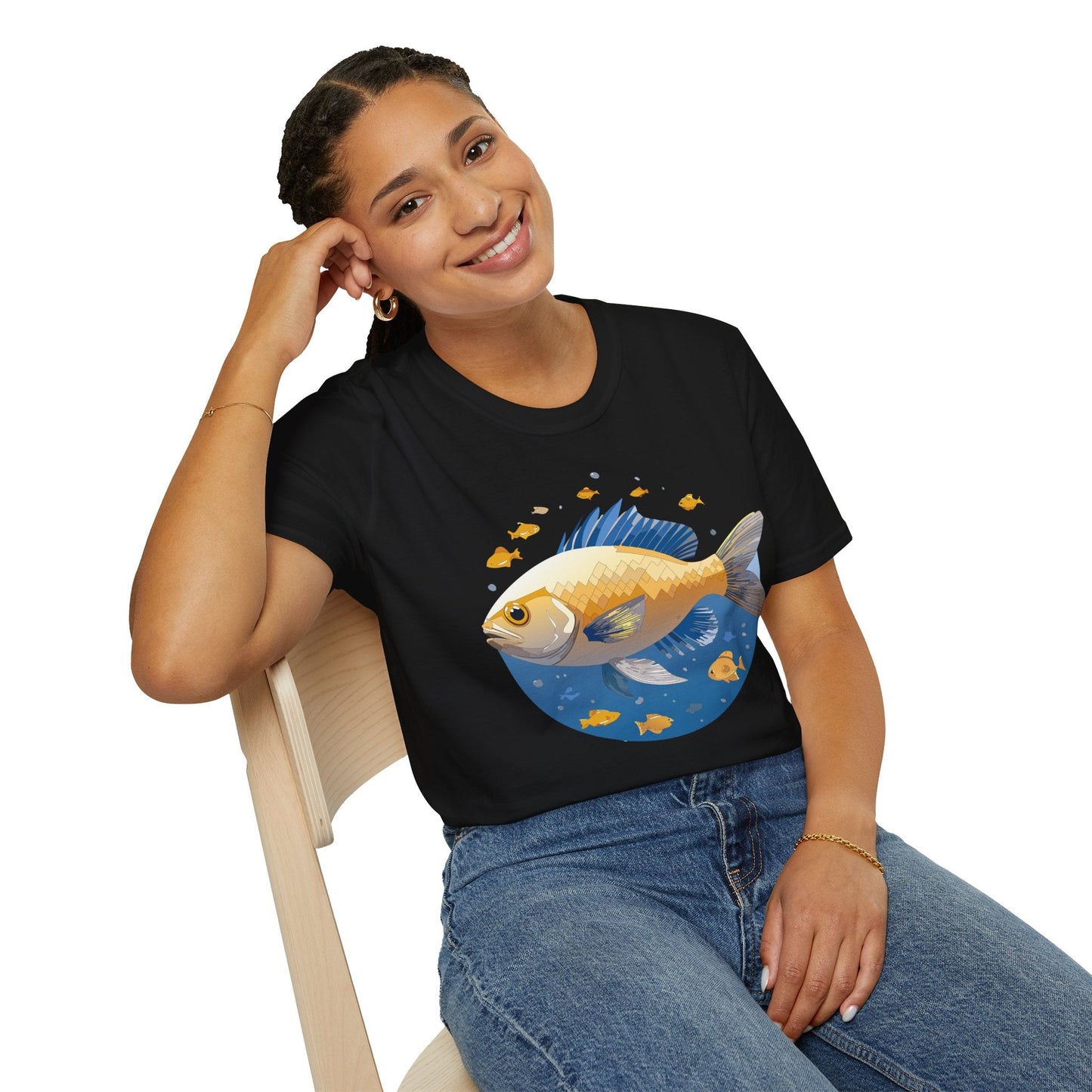 Fish Art Graphic Tee Shirt Unisex Gildan Softstyle 64000 100 Percent Ring Spun Cotton