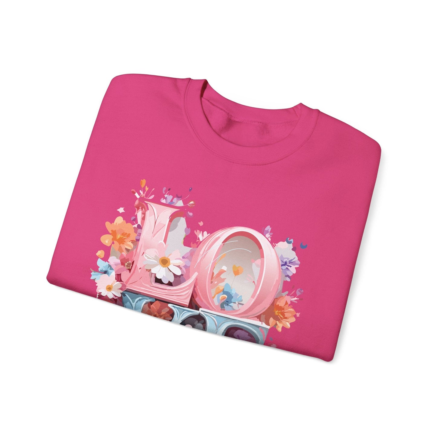 Floral Love Sweatshirt Unisex Love Flower Valentines Day Crewneck Gildan 18000 50 50 Cotton Polyester