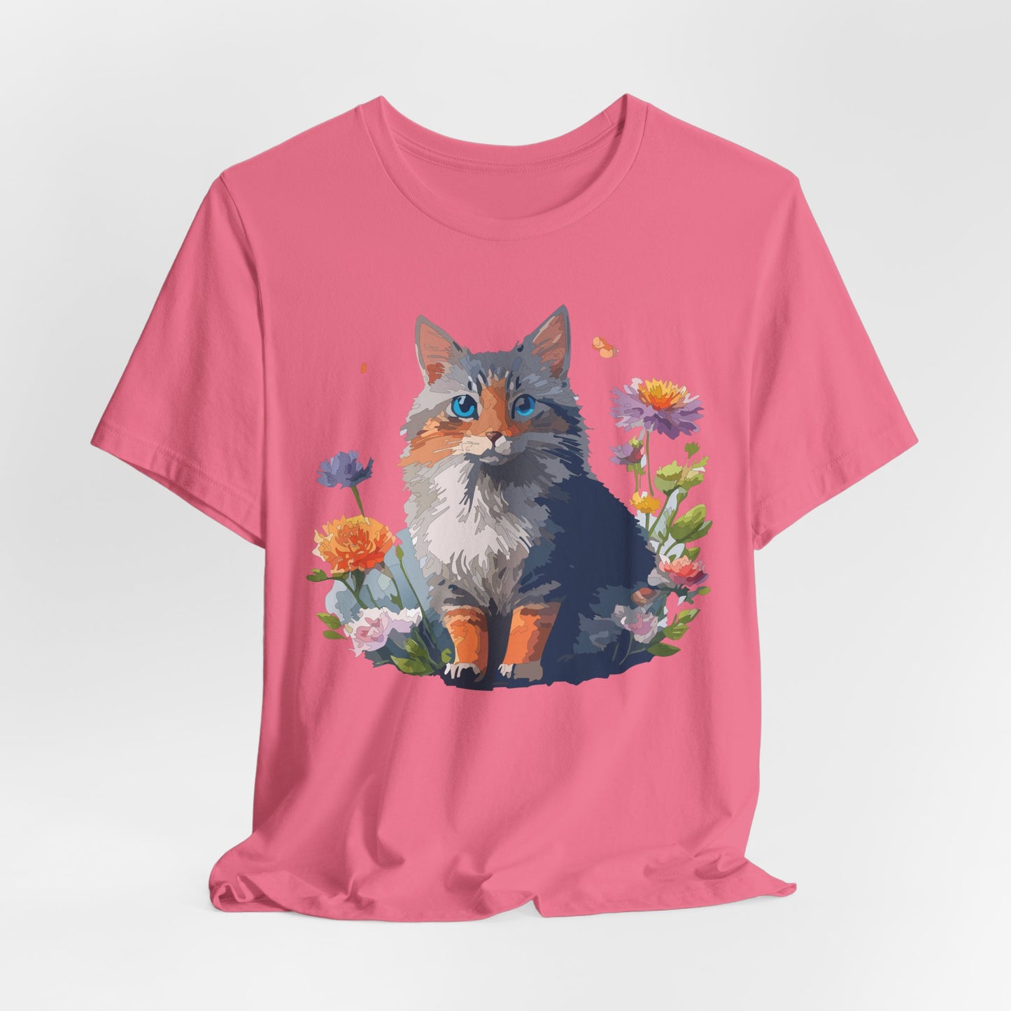 Floral Cat Tee, Animal Shirt, Cat Shirt, Floral Tee, Flower T-shirt, T-Shirt with Animal, Summer Top with Art Design
