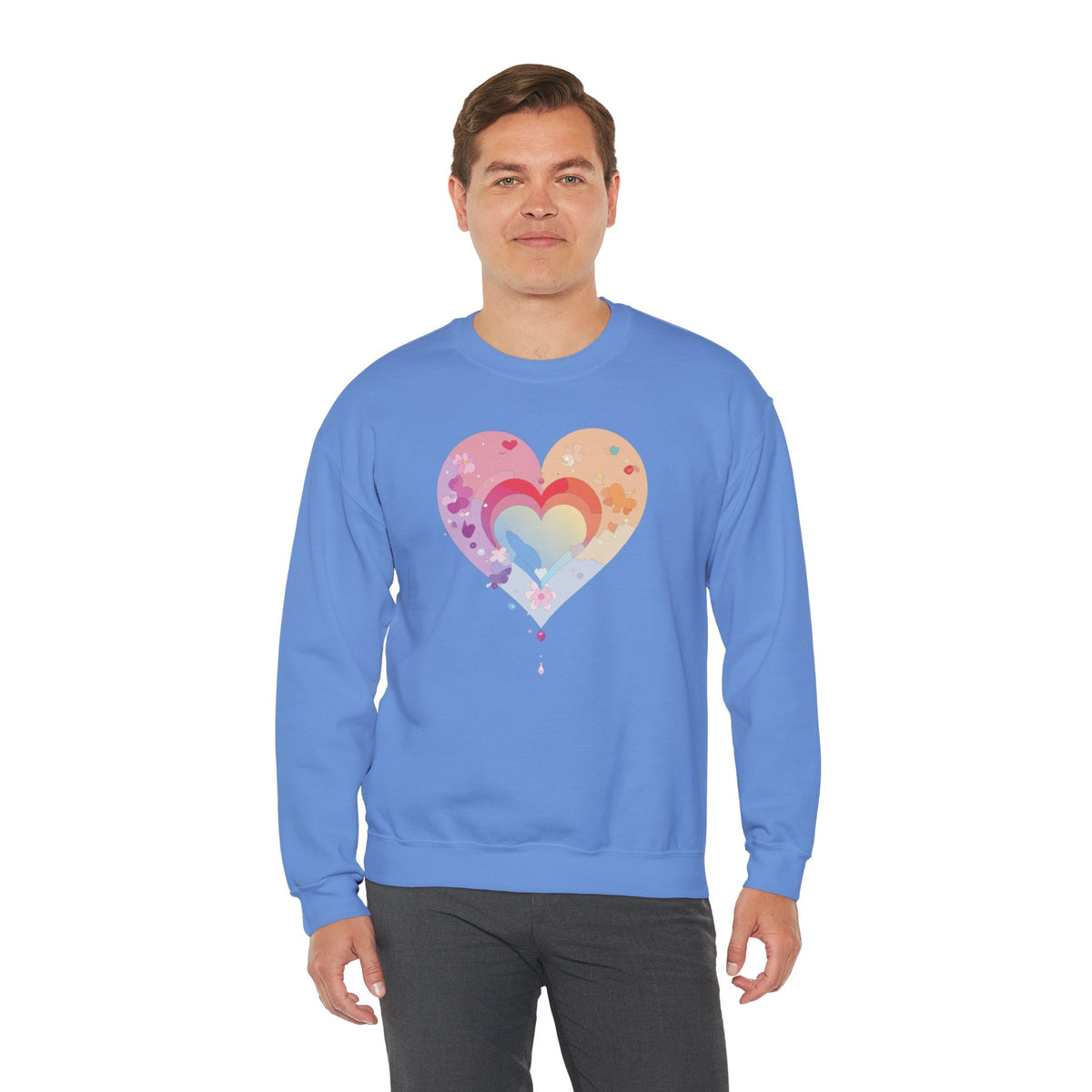 Rainbow Heart Sweatshirt, Floral Heart Sweatshirt, Floral Love Sweatshirt, Valentine's Day Sweatshirt, Rainbow Heart Floral Sweatshirt 114