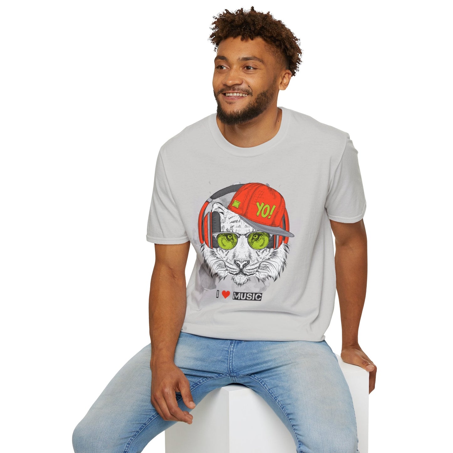 I Love Music Animals Shirt With Headphones Unisex Tee Gildan Softstyle 64000 Premium Comfort