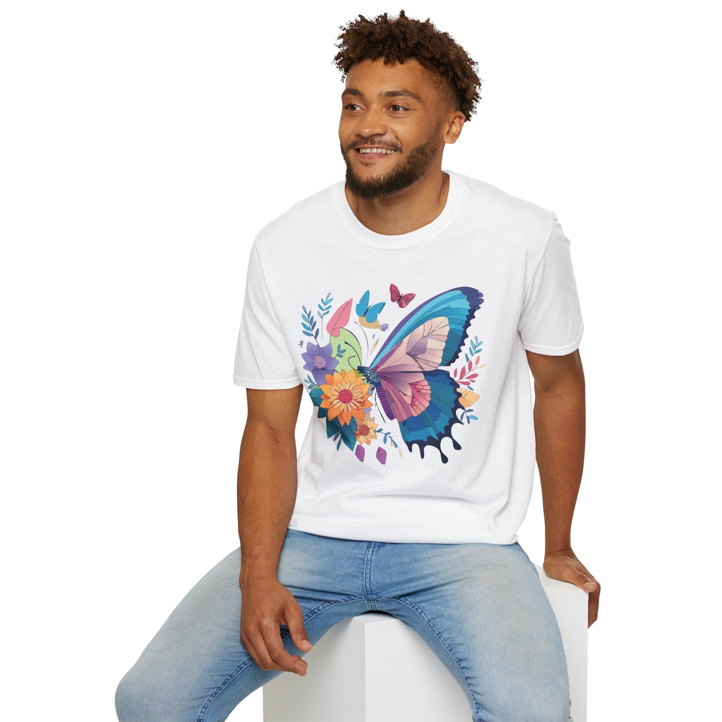 Gildan Butterfly T Shirt Unisex Softstyle 64000 Monarch Print Lightweight Breathable Cotton Tee