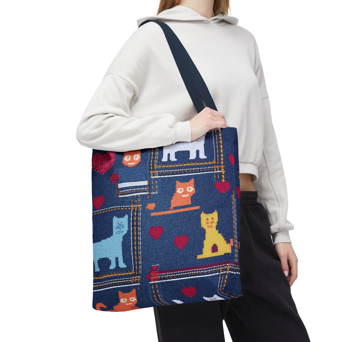 Love Day Graphic Design Denim Fabric Imitation Print Unisex Canvas Bag POLY 3 Sizes Tote Bag 201-10