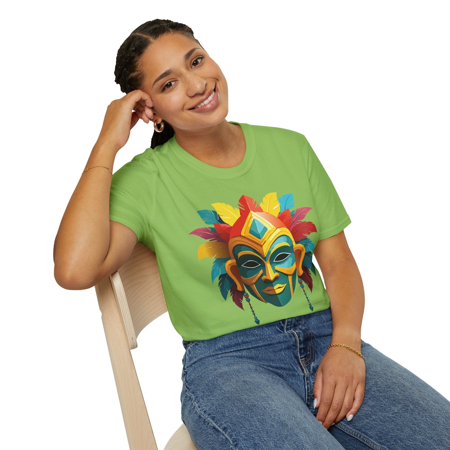 Unisex Mask Tee Shirt Gildan Softstyle 64000 Cotton Masquerade Design For Everyday Wear