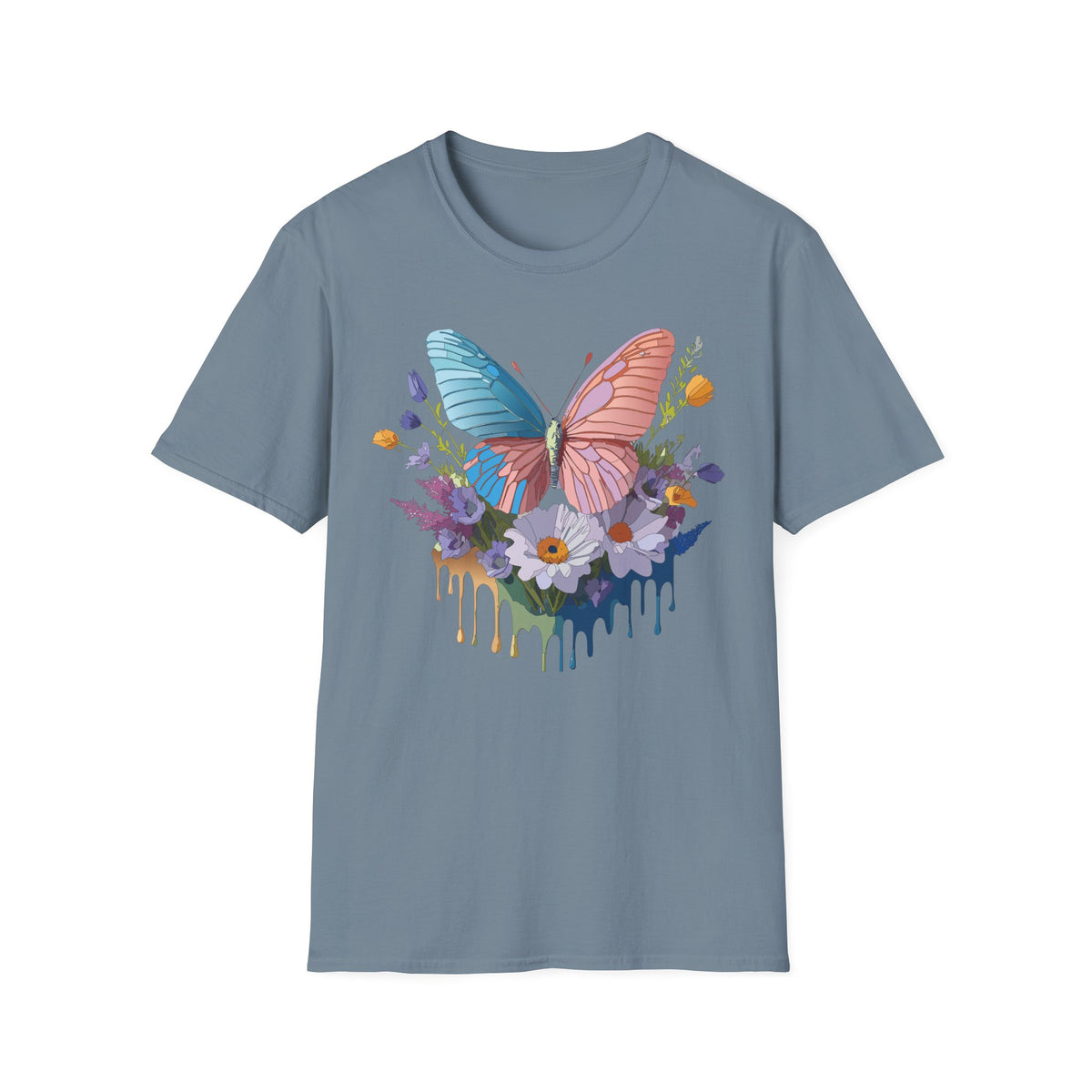 Butterfly Bloom T-Shirt — Pastel Wing Floral Drip Graphic Design Unisex 100 Cotton Gildan T-Shirt