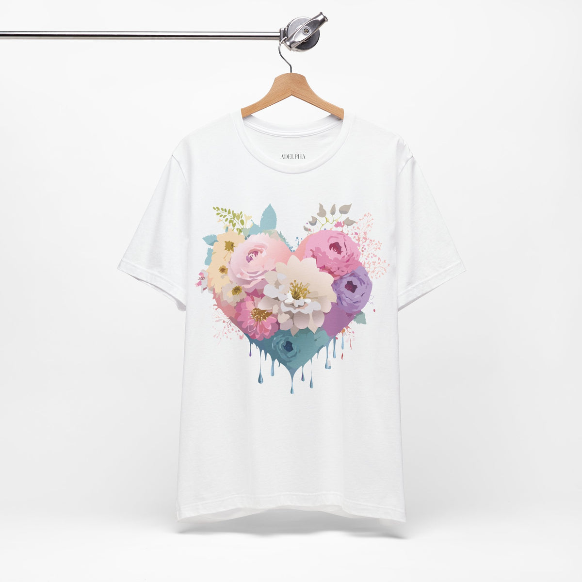 Valentine's Day Graphic Unisex Cotton Bella+Canvas Tee with Floral Art Design d134