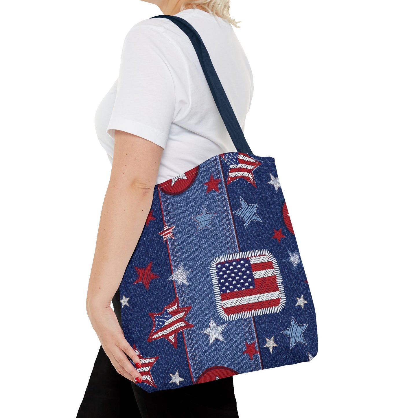 4th of July Graphic Denim Fabric Imitation Print Unisex Canvas Bag Poly Spun 3 Sizes Tote Bag 200-13
