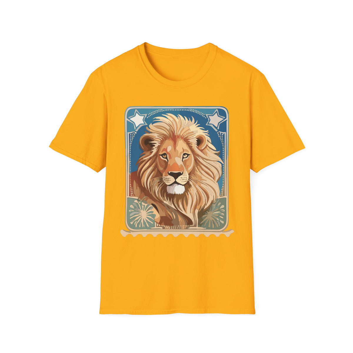Majestic Lion Portrait Graphic Posters, Post Stamps Design Unisex 100 Cotton Gildan T-Shirt