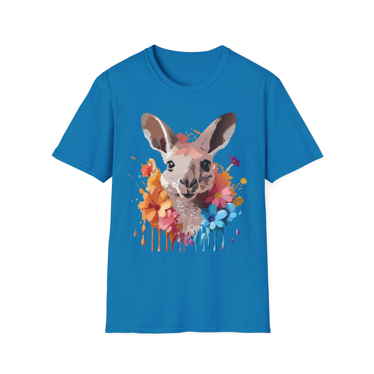 Colorful Watercolor Kangaroo T-Shirt | Splash Floral Wildlife Tee