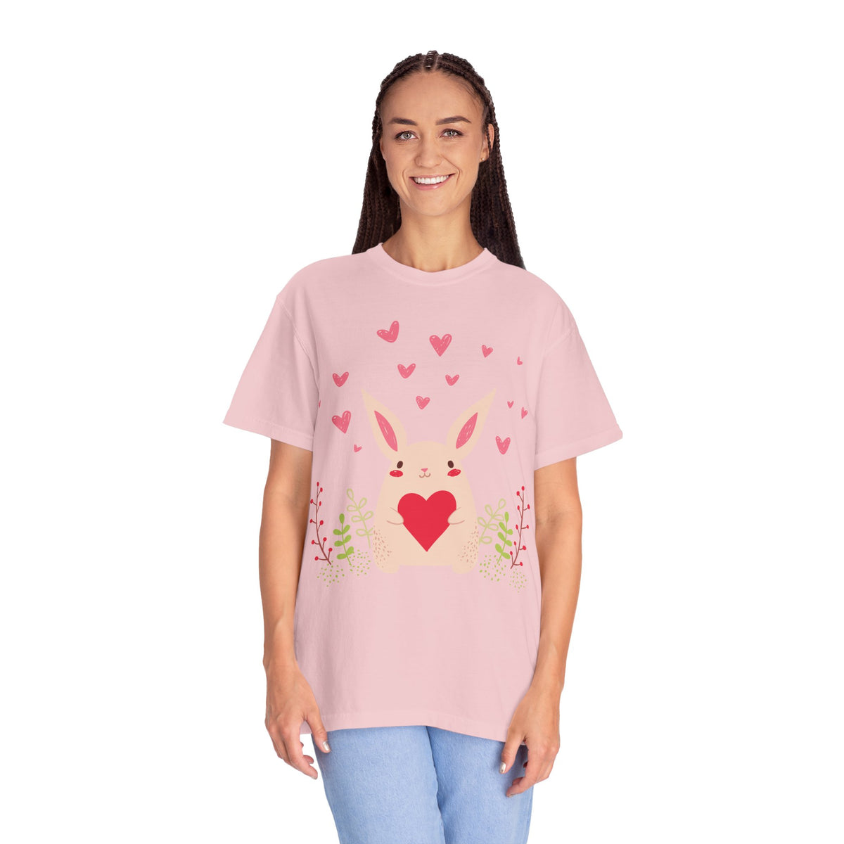 Easter Bunny Heart T-Shirt, Tee Shirt with Easter Signature, T Shirt with Easter Prints, Tee Shirt with Easter Design