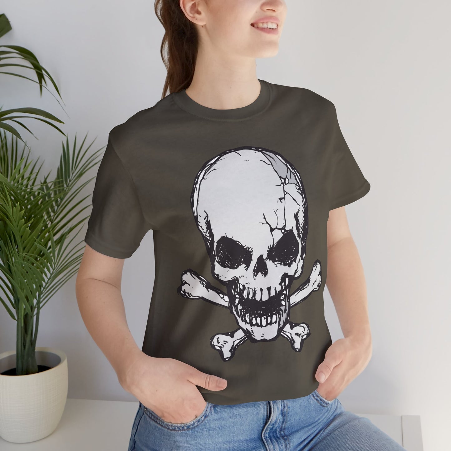 Grey Skull Graphic Design Tee, Skull Shirt, Vintage Tees, Art Design T-Shirt, Vintage Graphic Tee, Art Shirts with Skulls