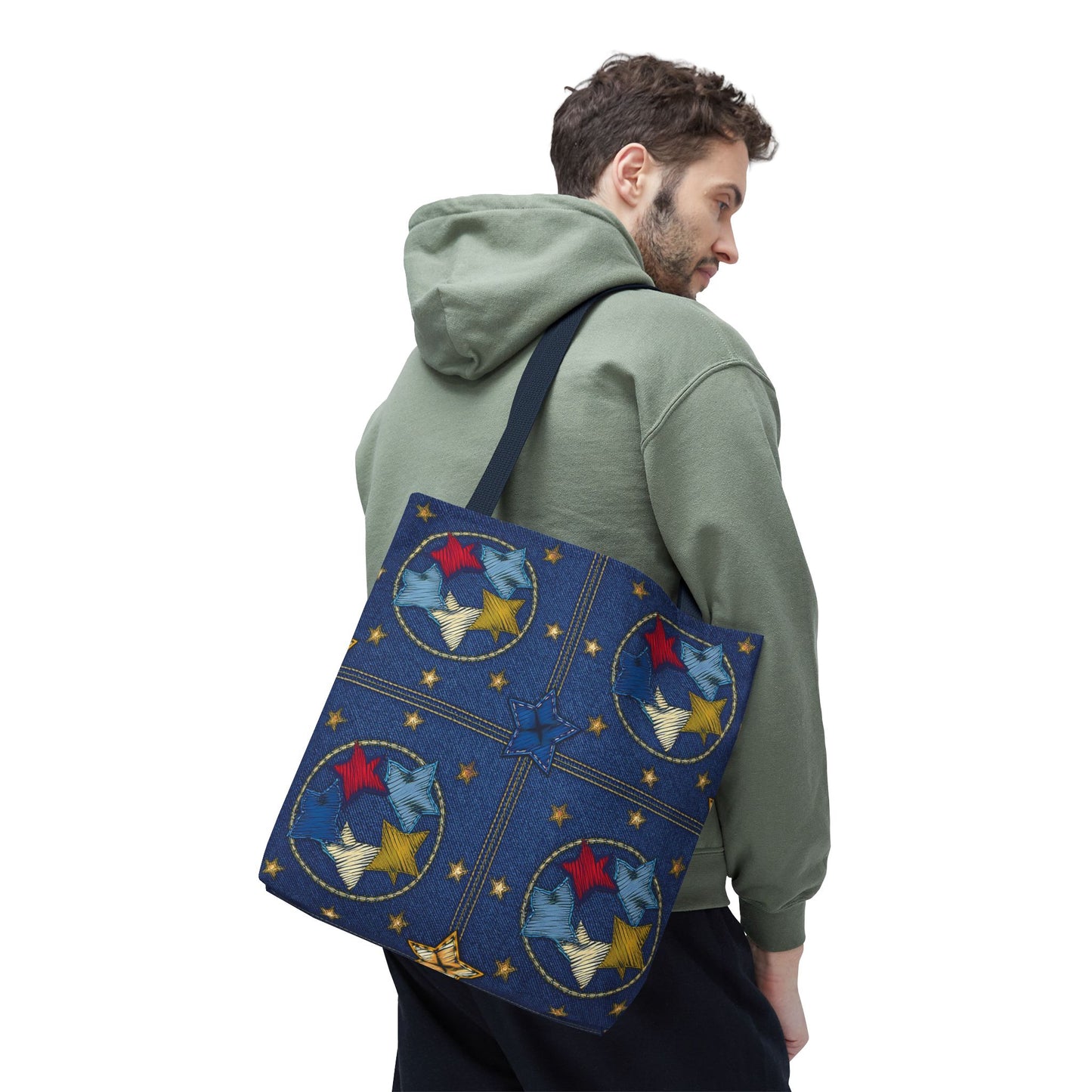 Denim Fabric Imitation Print Unisex Canvas Bag Poly Spun 3 Sizes Tote Bag 181-2